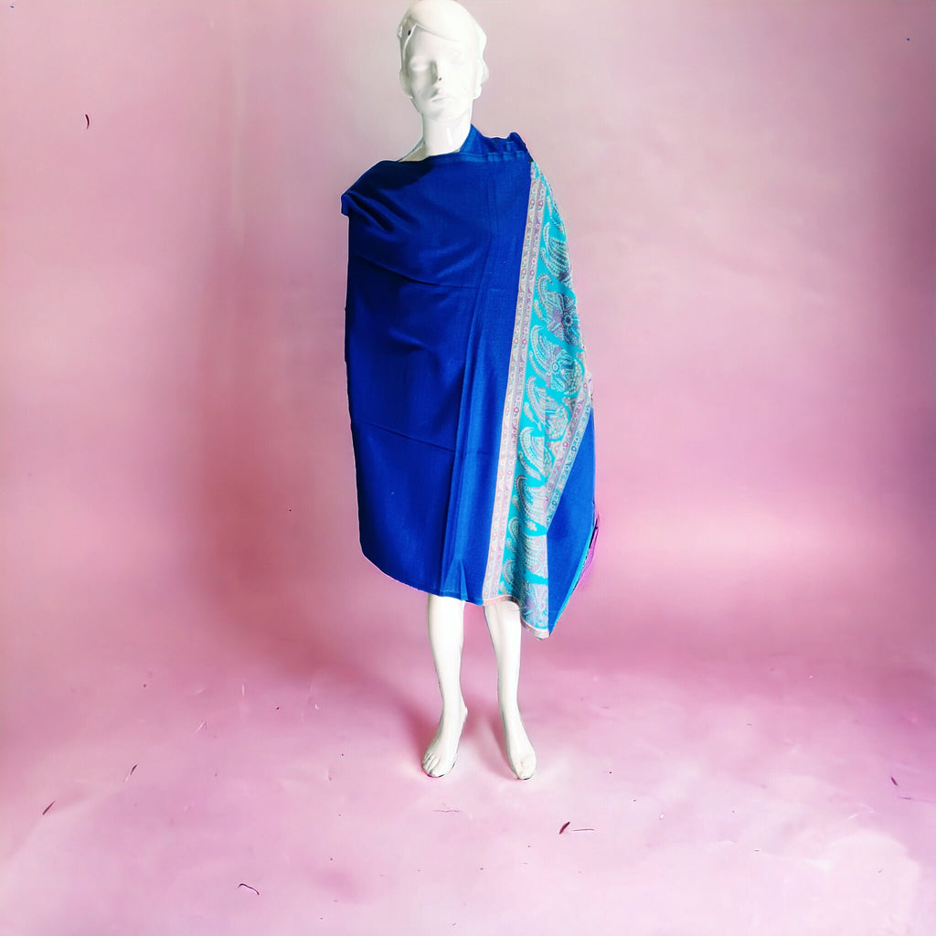 Blue Embroidered 100 % Cashmere Pashmina Handwoven Shawl Scarf Luxurious Soft Touch Vintage Winter Outfit Lightweight Designer Neck Warmer