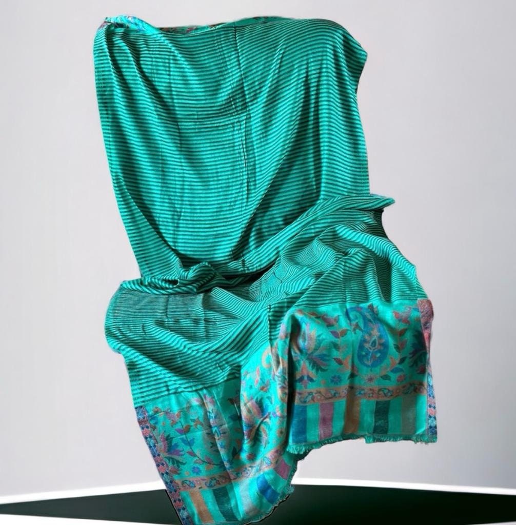 Sea Green Black Embroidered Cashmere Shawl Scarf Soft Touch Lightweight neck warmer shoulder Warmer Winter Outfit Minimalist Shawl Luxurious