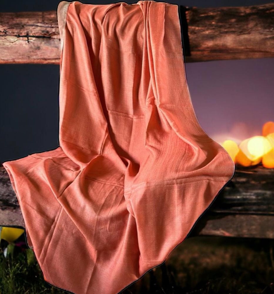 Orange Beige Reversible 100% Cashmere Pashmina Luxurious Hand woven shawl scarf for women Pure Pashmina Lightweight Luxurious Shawl Kashmiri