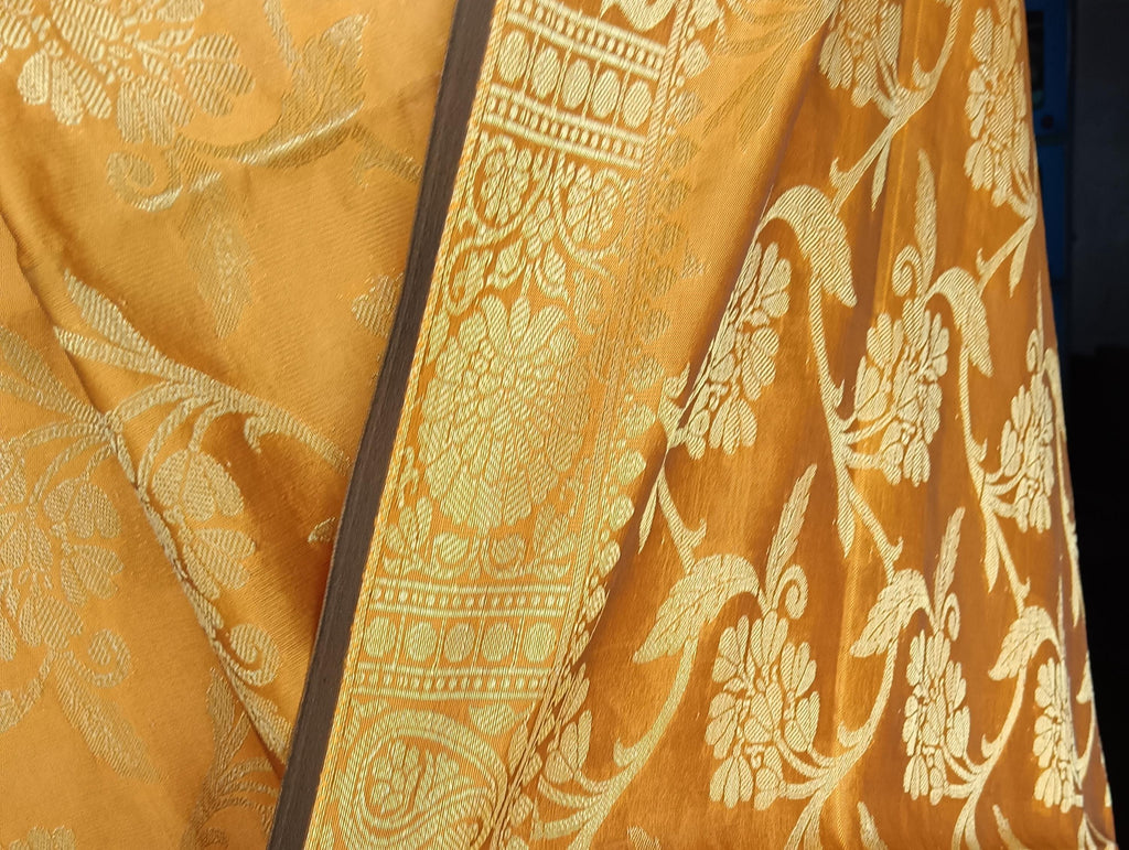 Mustard Gold Banarasi Silk Brocade Dupatta Handwoven Indian Elegance Zardozi Work Regal Charm Wedding Puja Navratri Special Gift for her