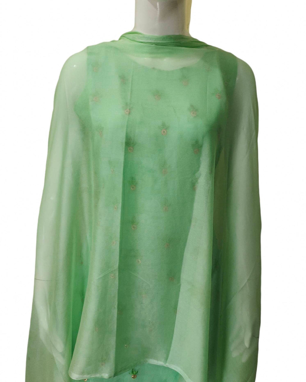 Light green salwar kameez suit organza thread work embroidered cotton Pajami churidar PURE chiffon dupatta festive ethnic puja Bollywood