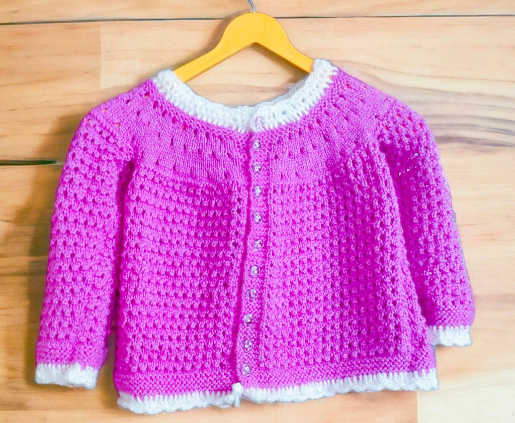Baby Girls and Baby Boys Lavender White Casual Handmade Woollen Buttoned Sweter, Cap/Beanies And Shoes Winter Outfit Comfortable Sweater