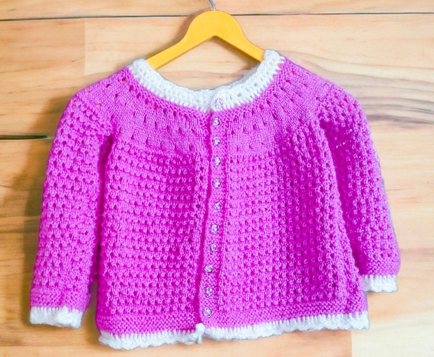 Baby Girls and Baby Boys Lavender White Casual Handmade Woollen Buttoned Sweter, Cap/Beanies And Shoes Winter Outfit Comfortable Sweater