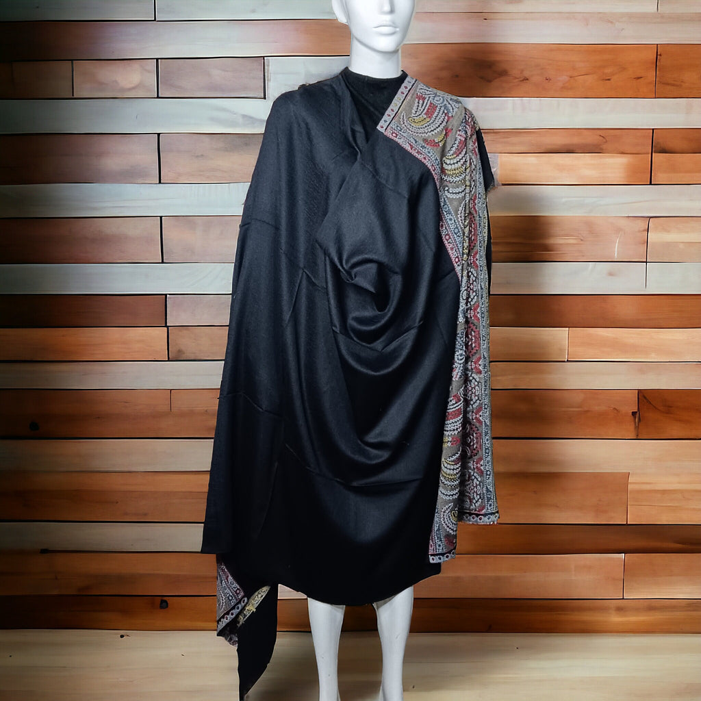 Black Embroidered 100 % Pashmina Cashmere Shawl/Scarf Luxurious Hand woven Soft Touch Lightweight Travel Blanket Vintage Winter Outfit
