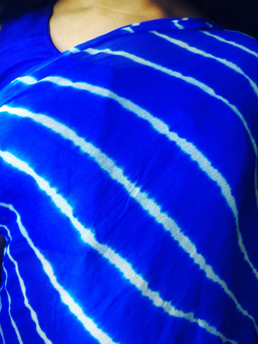 Dark Blue Chiffon Jaipuri Bandhani Saree With Crape Blue Unstitched ( customised )Blouse Jaipuri Saree Rajasthani Saree Tie and Dye Saree