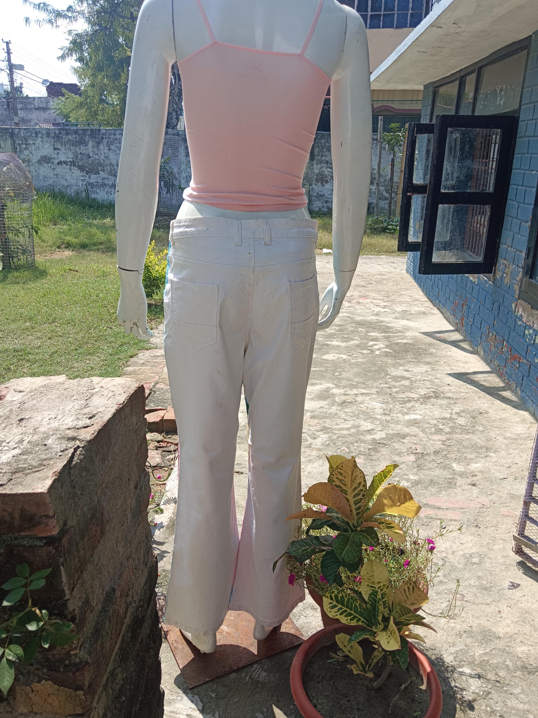 100% Pure White Denim Handpainted Fine Art Princesses Fairy Tales Artistic Party Wear Halloween Wear Birthday Wear Gift For Them