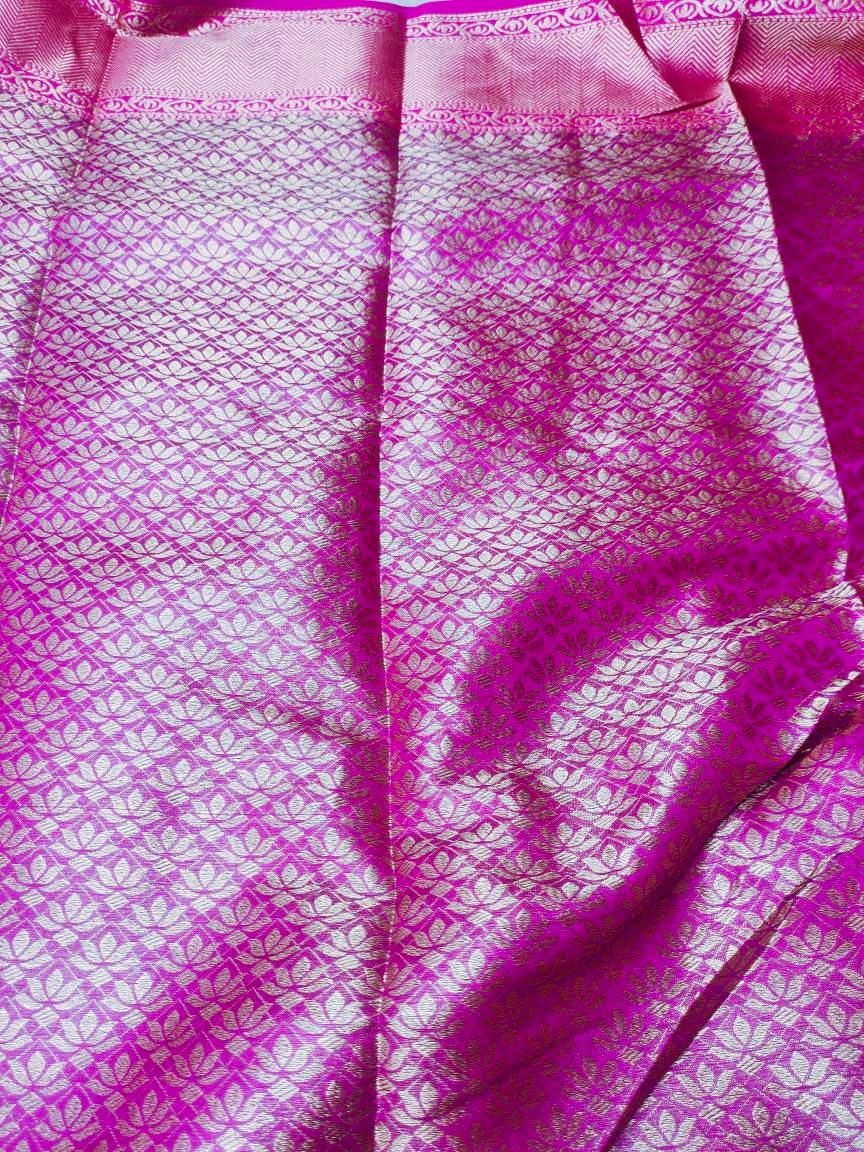 Blue Magenta Paper Silk Saree With Unstitched ( customised ) Banarsi Blouse Zari Work Thread Work Perfect For Wedding Party Gift for Her