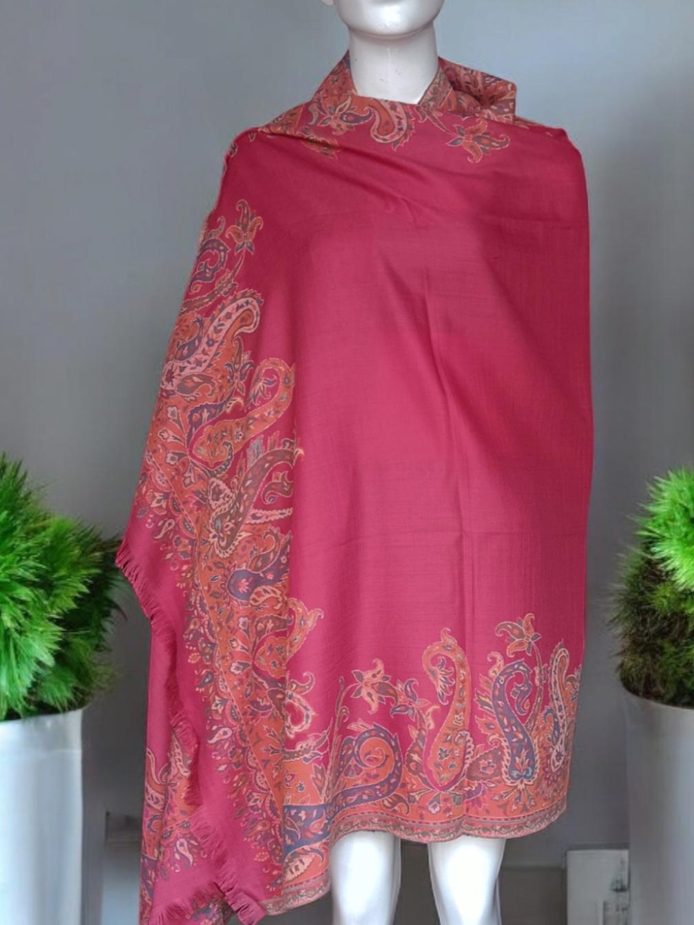 Coral/Baby Pink With Orange Embroiderey Cashmere Pashmina Luxurious Hand Woven Shawl Pure Pashmina Lightweight Luxurious Shawl Soft Scarf