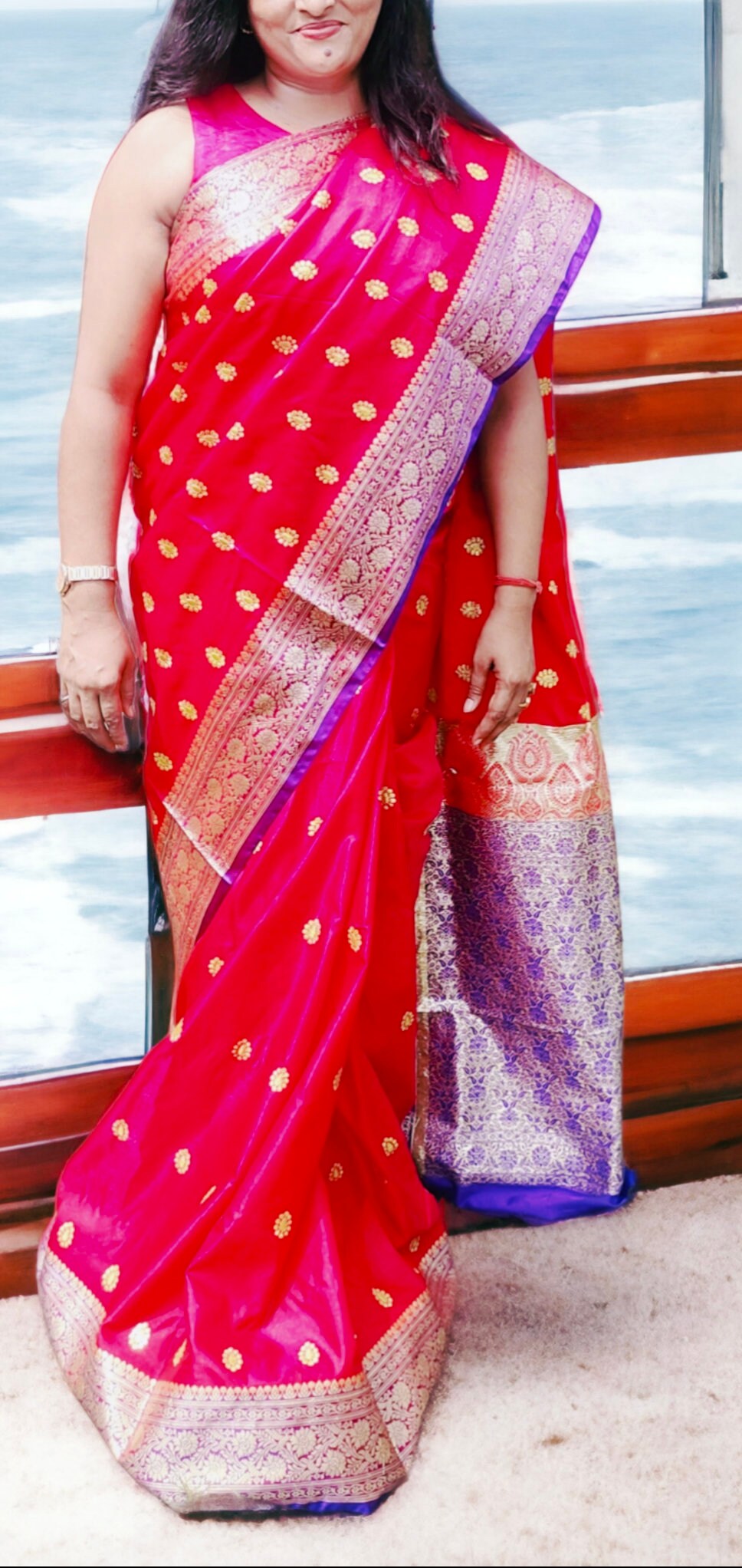 Dark Pink And Violet Satin Silk Banarasi Saree With Unstitched Violet Satin Silk Blouse Zari Work Bollywood Wedding Party Embroidered