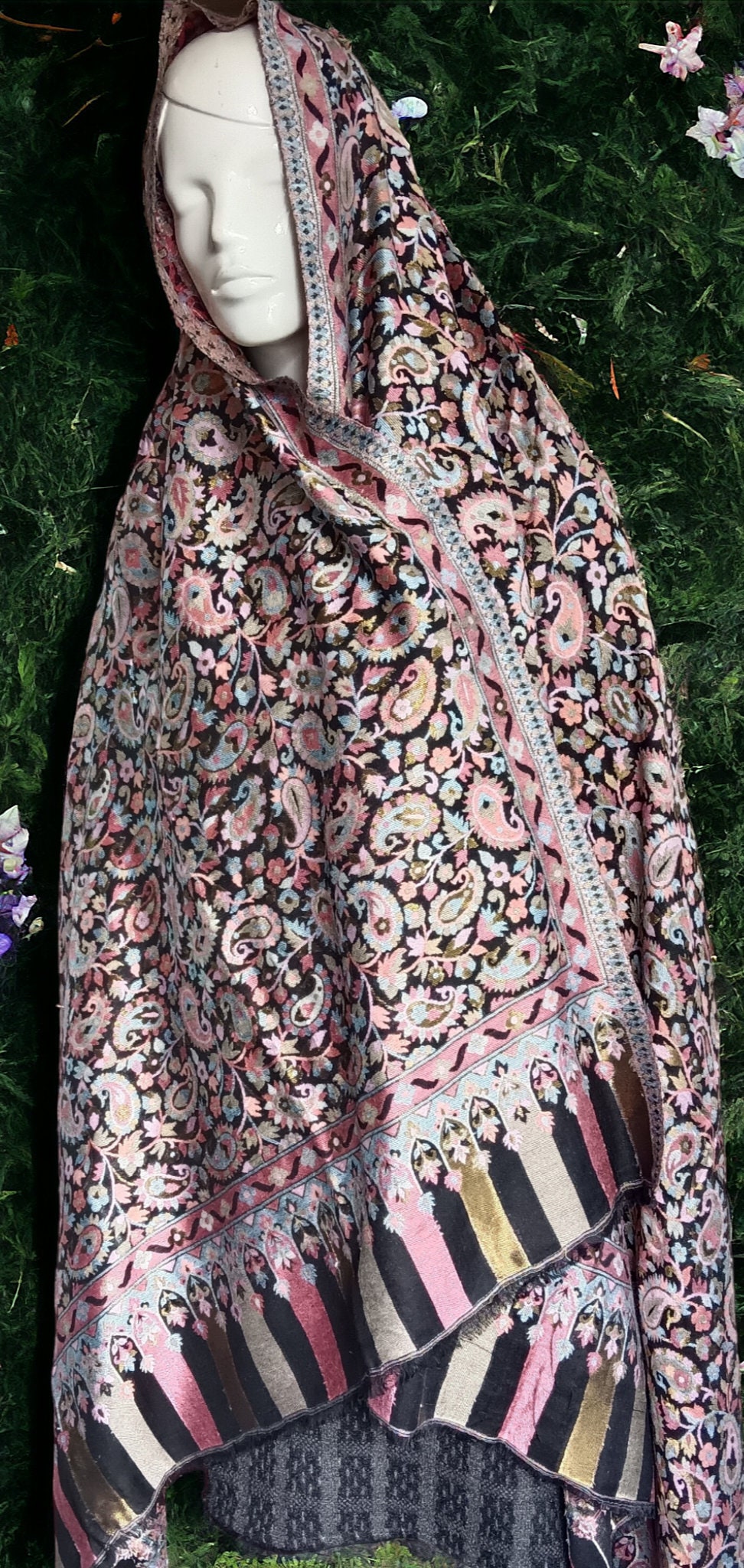 Black sliver Embroidered 100% Cashmere Pashmina Luxurious Hand woven shawl scarf travel blanket Soft Touch Lightweight shoulder Warmer