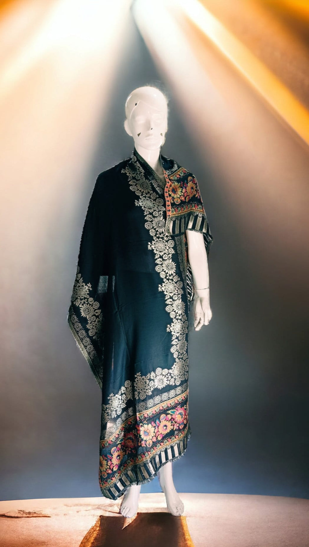 100% Pure Pashmina Cashmere Black Scarf/Shawl/Dupatta Multicolour Golden Handwoven Lightweight Soft touch Bollywood Bohemian Florals