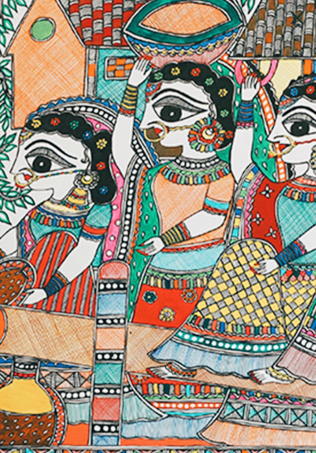 Mithila Madhubani Handpainted Wall Painting Wall Decor Featuring Peacock Floral Design With Black Wooden Frame Canvas Paintaing Rare To Find