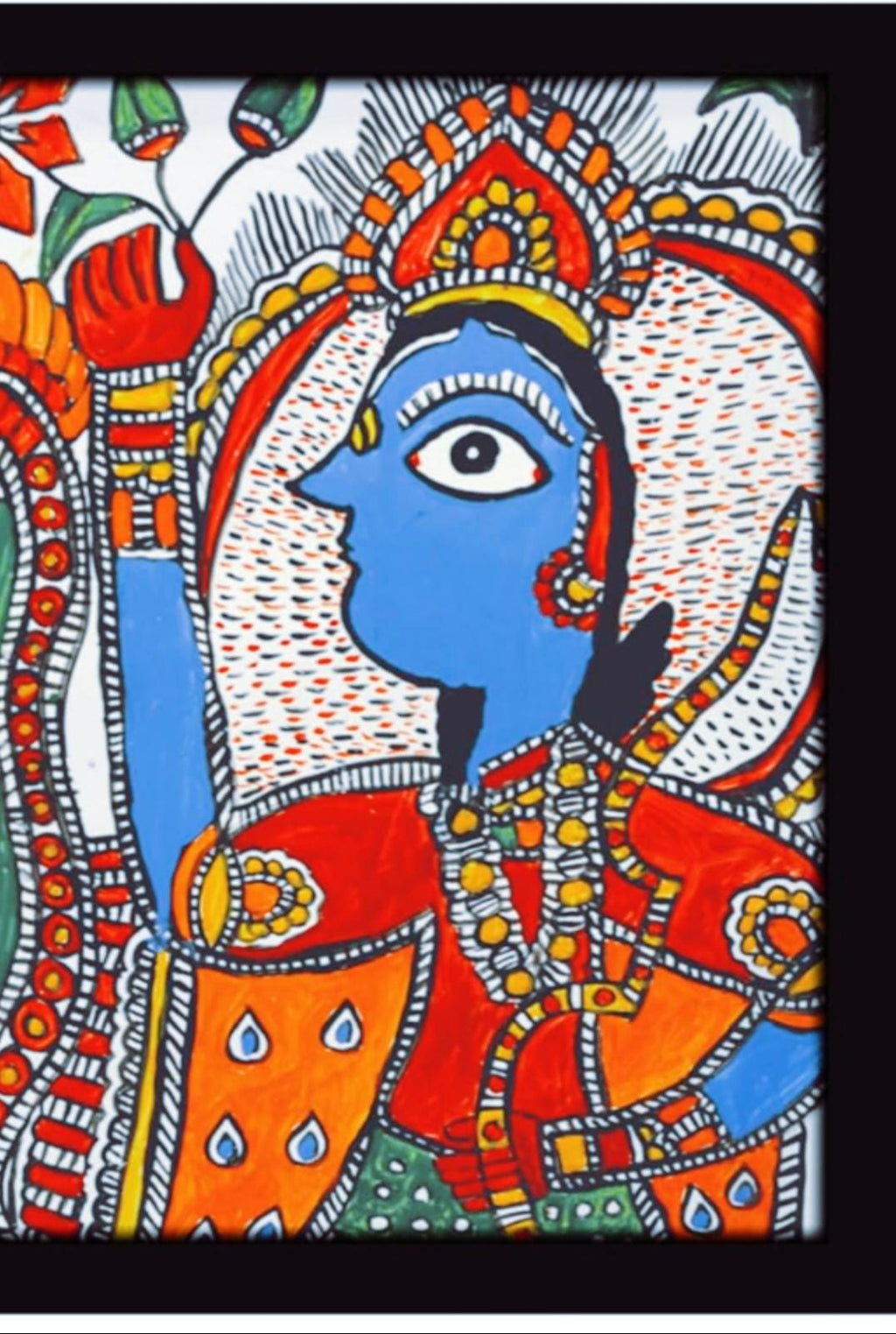 Mithila Madhubani Handpainted Wall Painting Wall Decor Featuring Ram Darbar Design With Brown Wooden Frame Canvas Painting Beautiful Paint