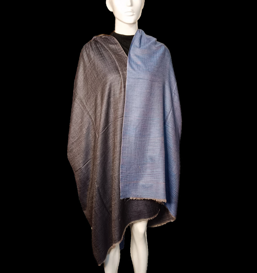 Grey Blue 100 % Pure Cashmere Pure Pashmina Luxurious Hand woven Reversible Shawl Scarf Travel Blanket Vintage Winter Outfit Unisex