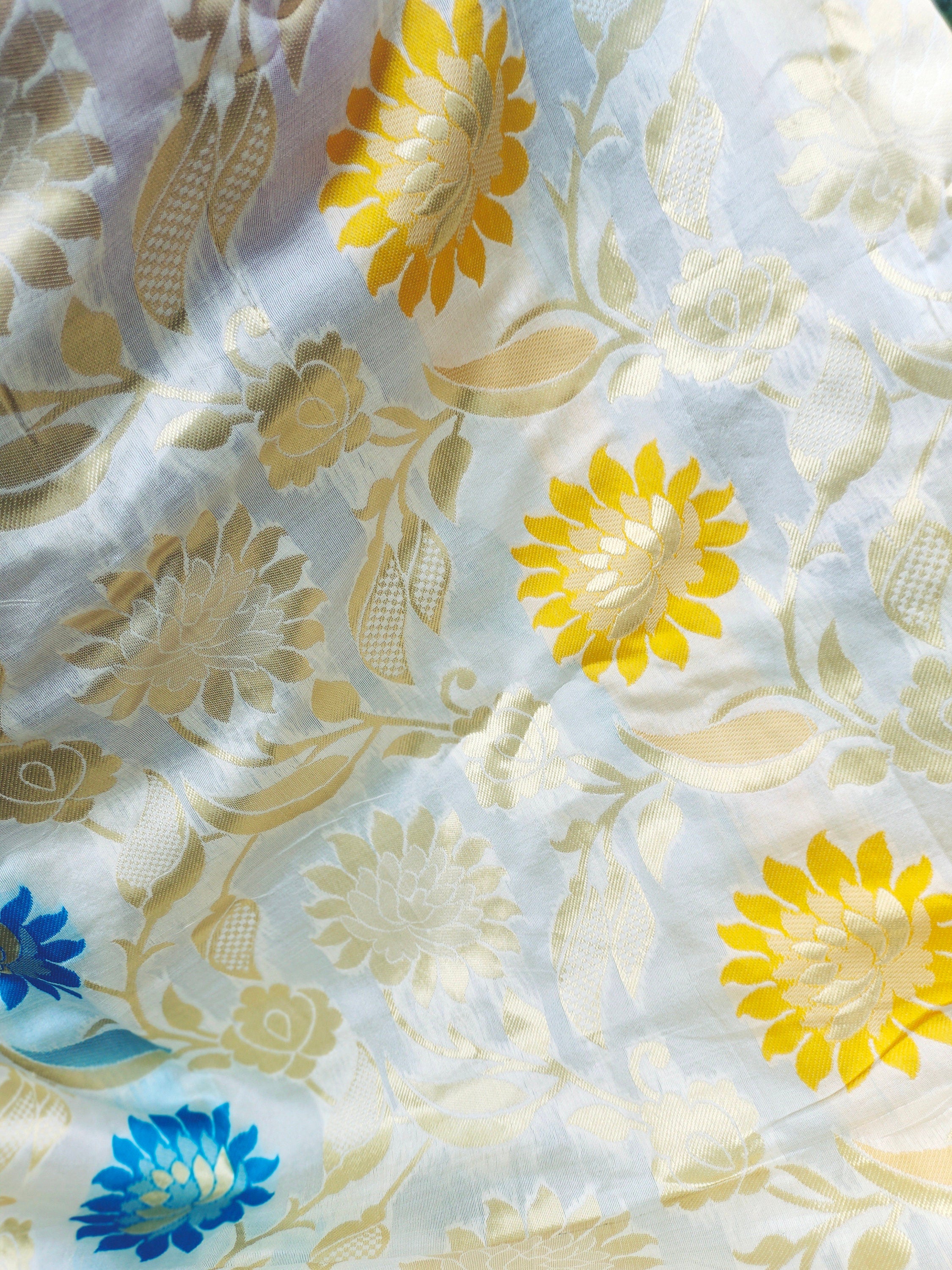 Off White Silk Embroidered Saree For Women Girls Zari Work With Unstitched Off White Blouse Piece Thread Work Bollywood Fashion Wedding