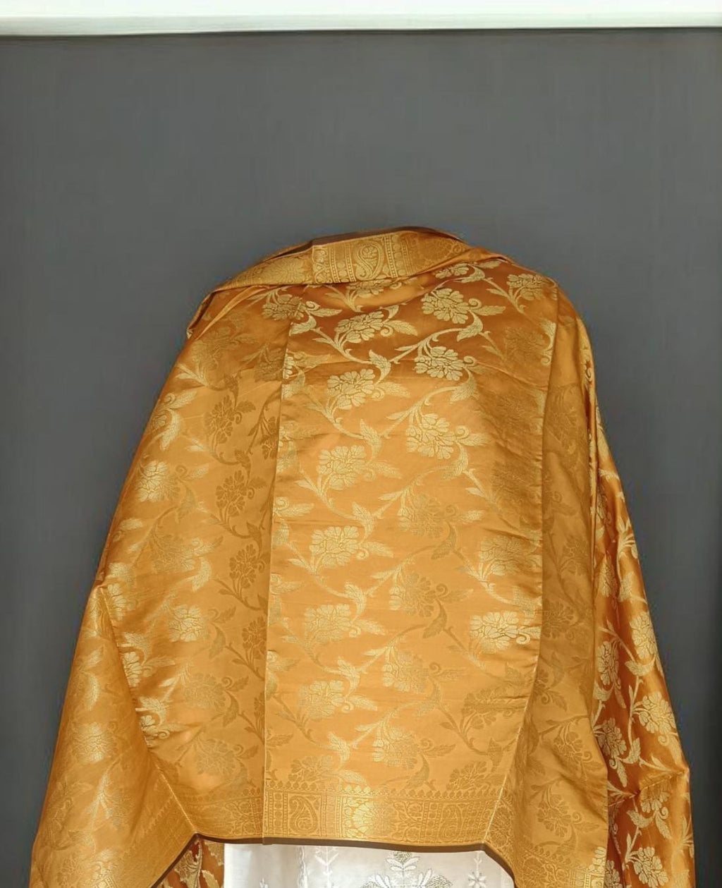 Mustard Gold Banarasi Silk Brocade Dupatta Handwoven Indian Elegance Zardozi Work Regal Charm Wedding Puja Navratri Special Gift for her