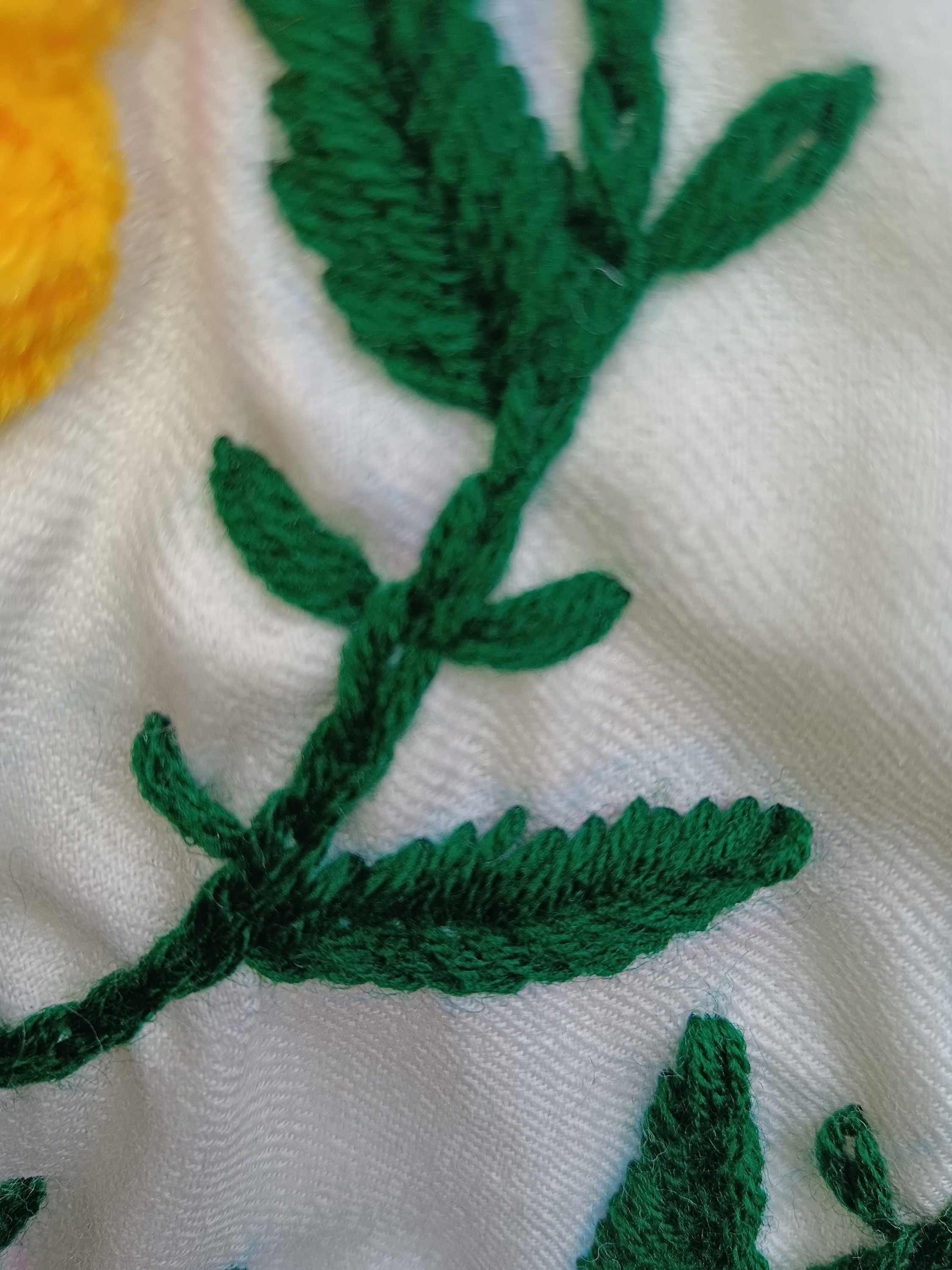 Pure White Pashmina Dress With Handmade Pure wool floral embroidery Vintage One and Only Pure Pashmina Woollen Dress Colourful Garden