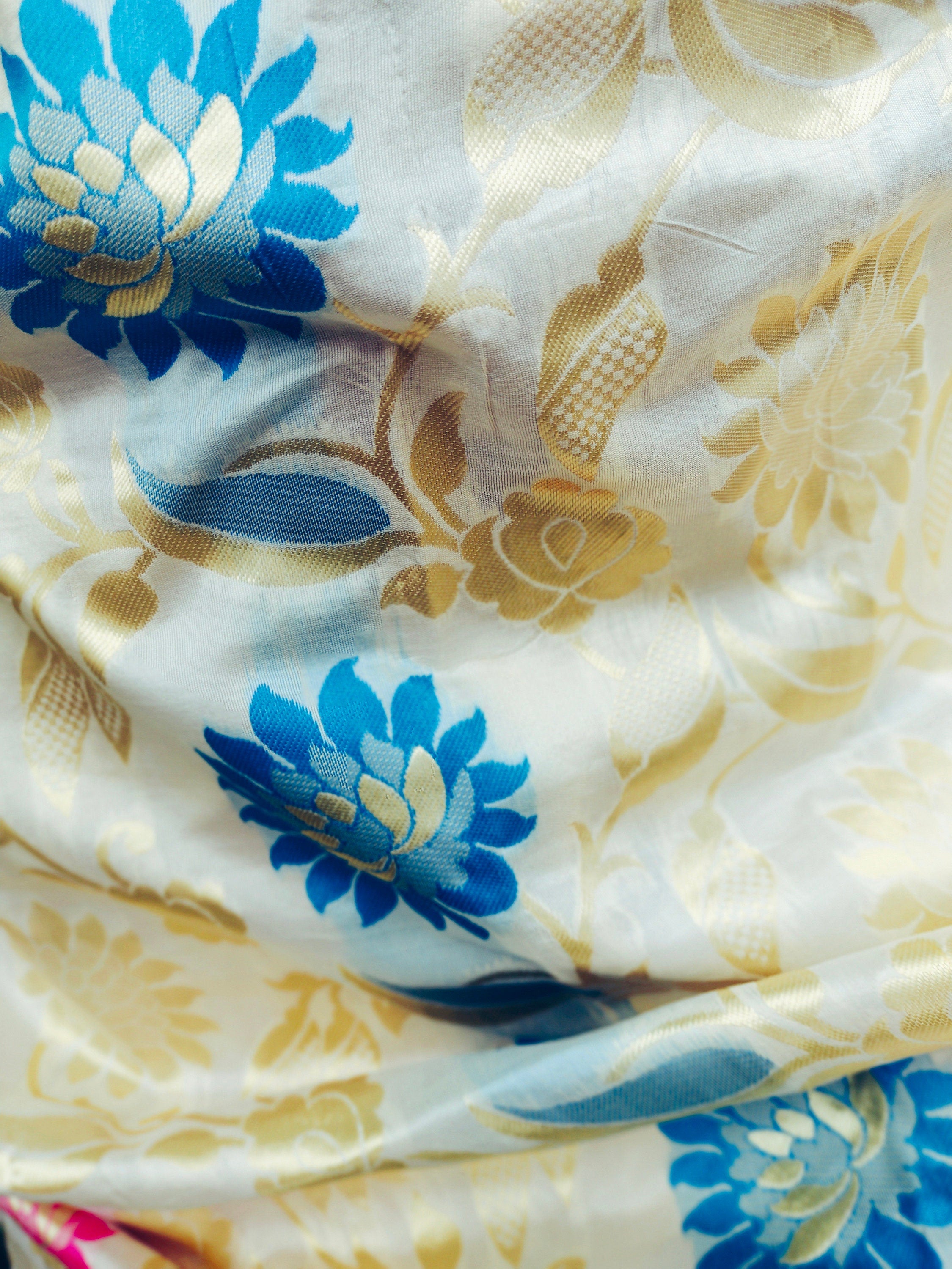 Off White Silk Embroidered Saree For Women Girls Zari Work With Unstitched Off White Blouse Piece Thread Work Bollywood Fashion Wedding