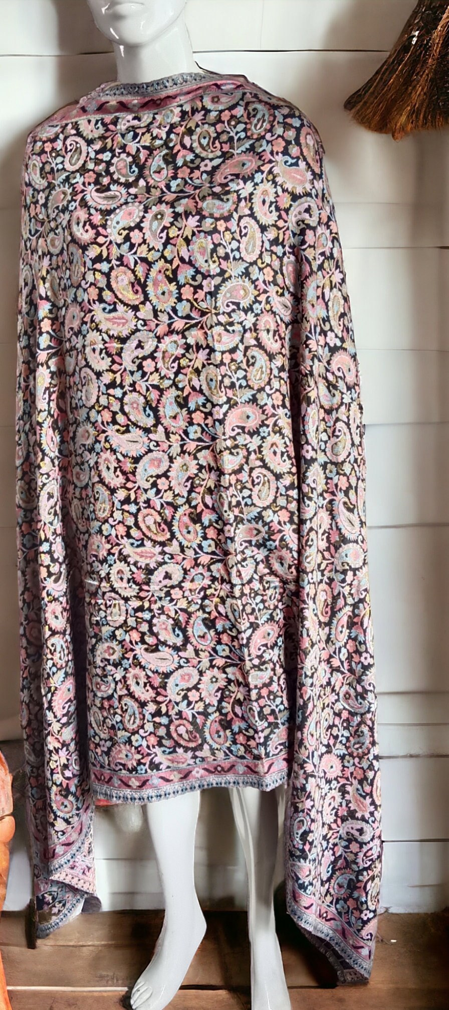 Black sliver Embroidered 100% Cashmere Pashmina Luxurious Hand woven shawl scarf travel blanket Soft Touch Lightweight shoulder Warmer