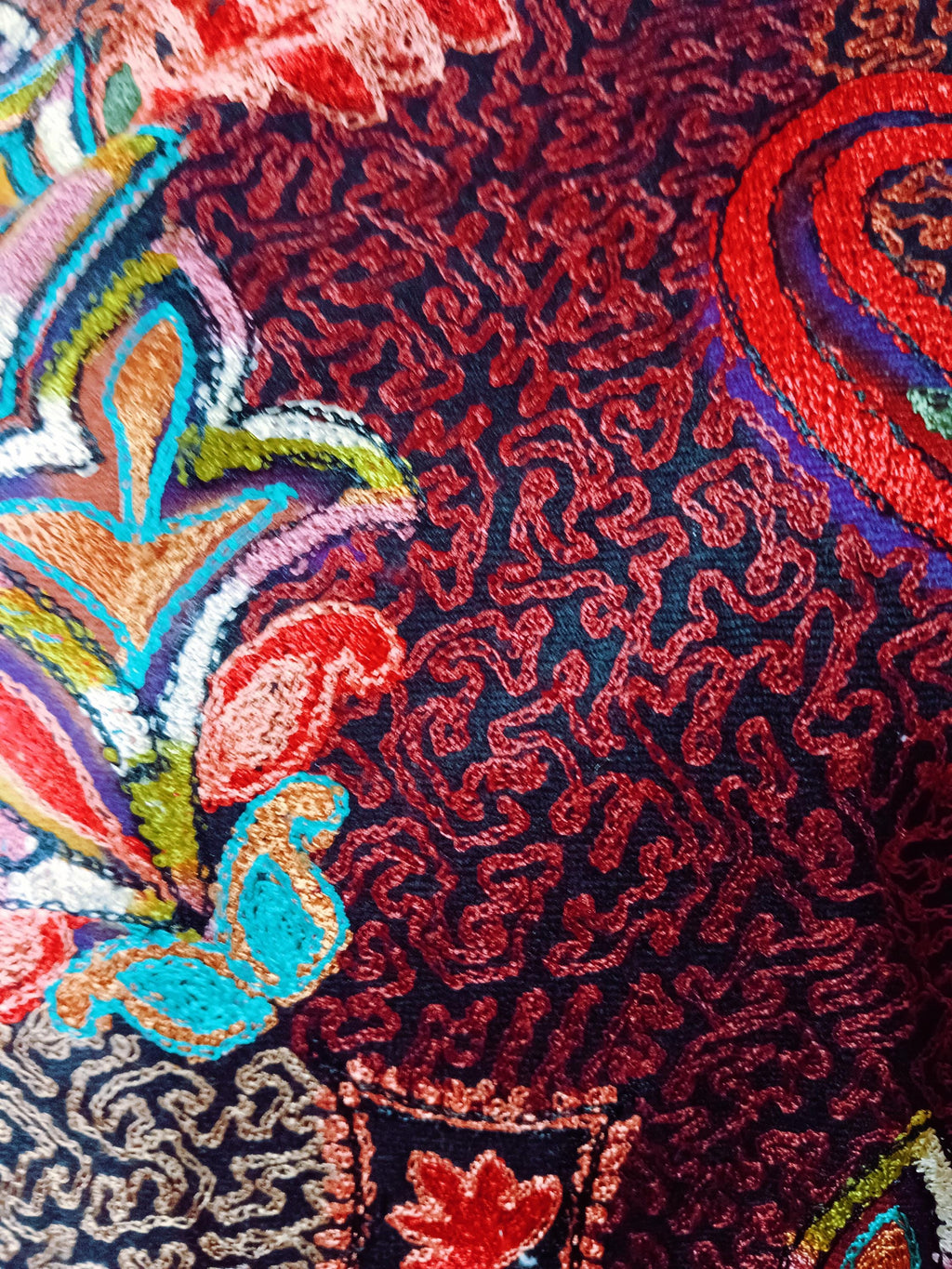 100% Pure Cashmere Pure Pashmina Heavily Embroidered Using Silk Thread Work Hand Woven Hand Work Tie Dye Pattern Black Shawl Red Shawl