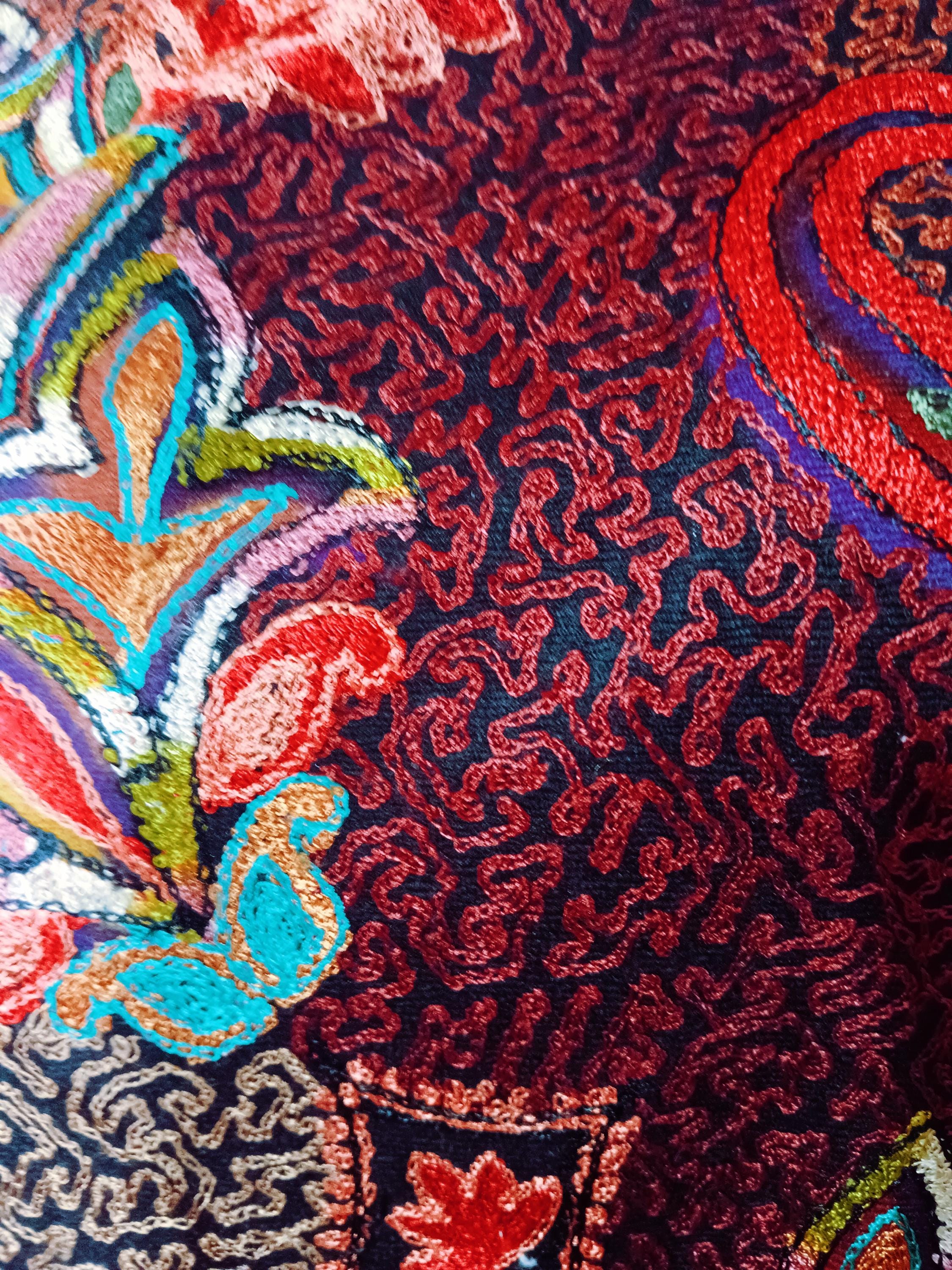 100% Pure Cashmere Pure Pashmina Heavily Embroidered Using Silk Thread Work Hand Woven Hand Work Tie Dye Pattern Black Shawl Red Shawl