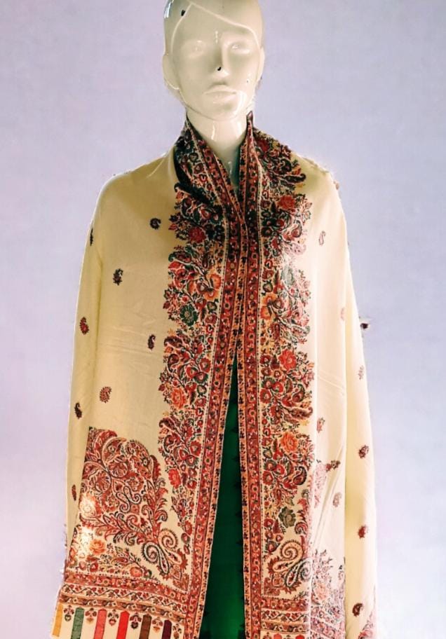 Off White With Multicolour Embroiderey Cashmere Pashmina Luxurious Hand Woven Shawl Pure Pashmina Lightweight Luxurious Shawl Soft Scarf