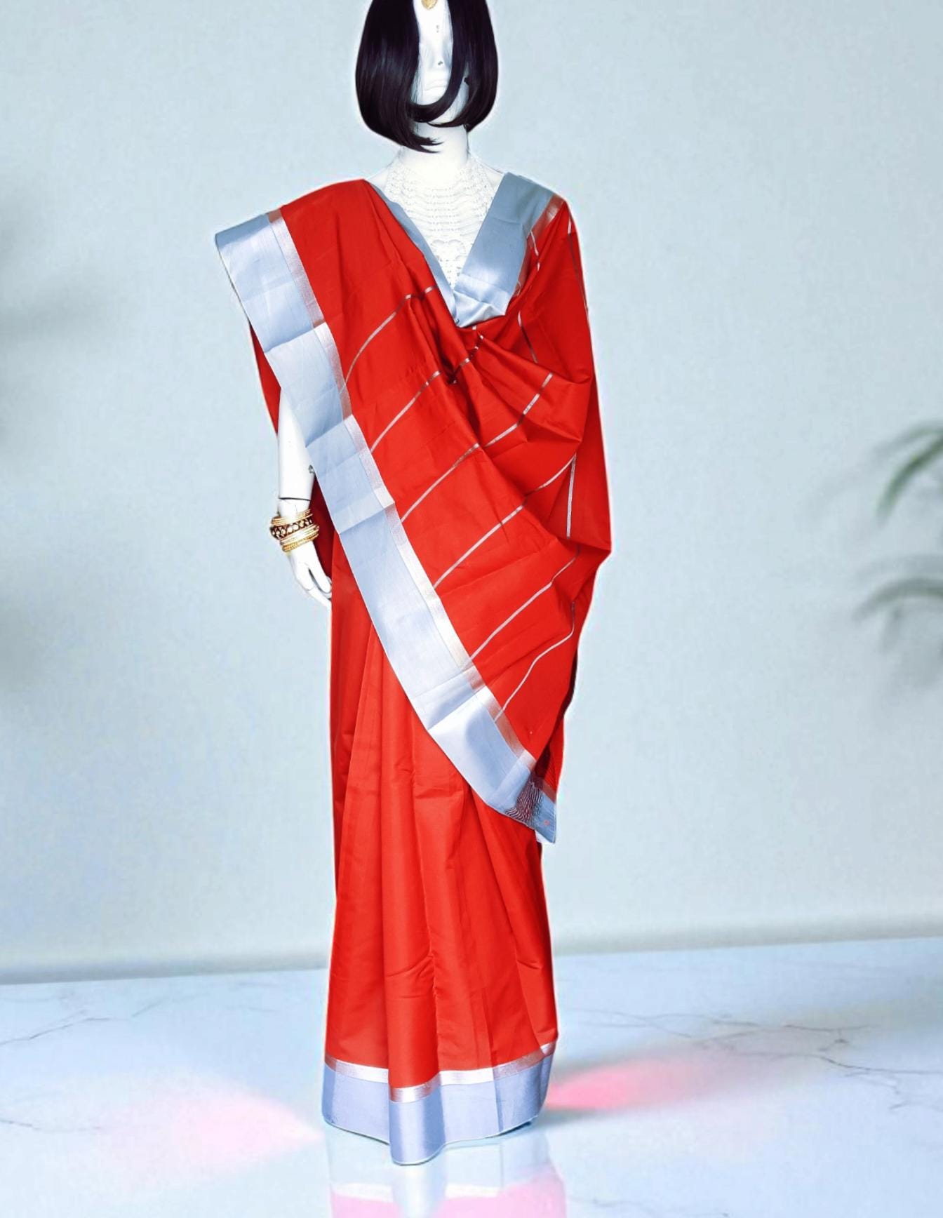 Red Silk Silver Zari Border Saree Unstitched Silver Silk Blouse Bollywood Daily Wear Party Wear Bengali Bohemian Vintage Sleek Relaxed Glam