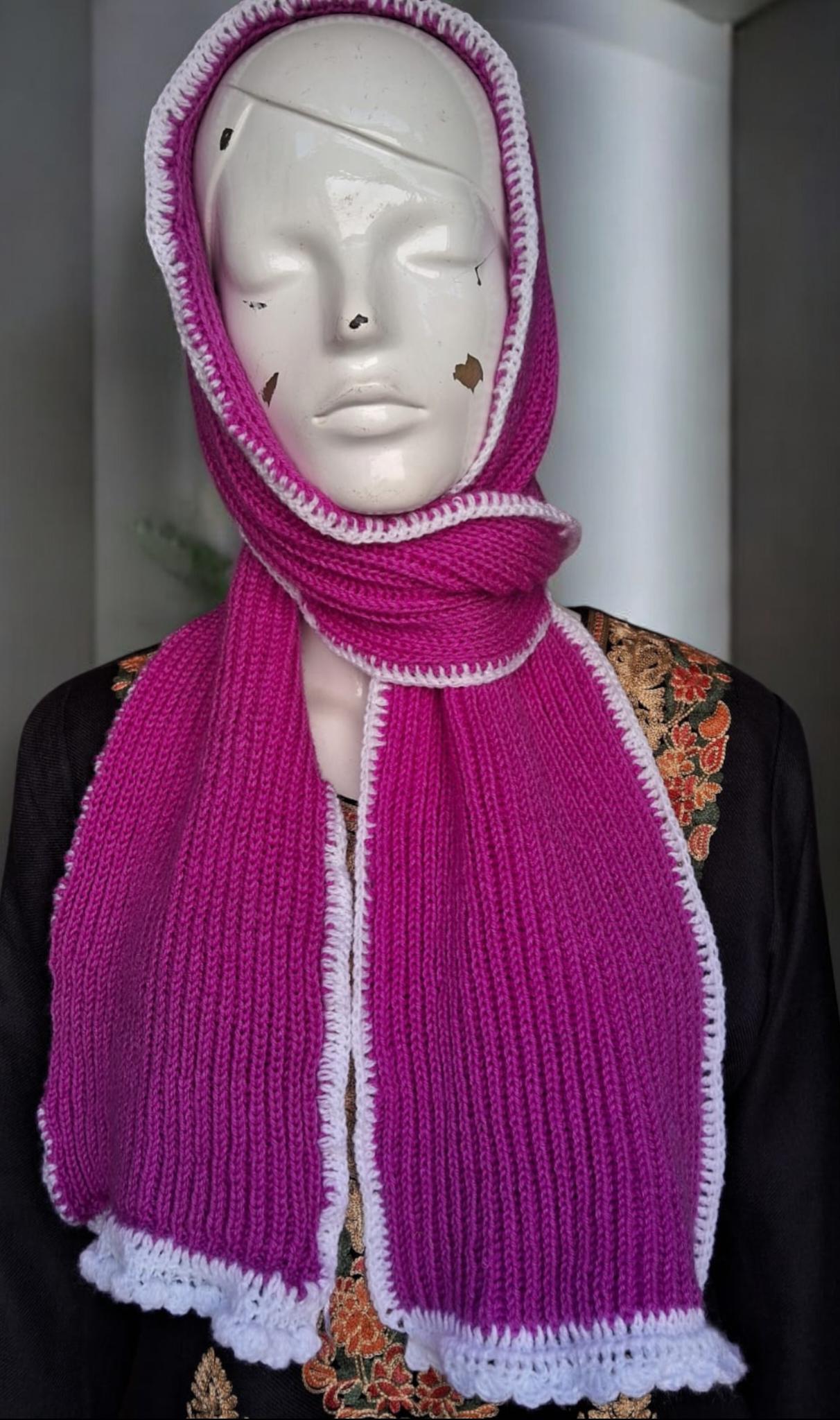 Violet White Hand knitted Woollen Neckwarmer Crochet Design Warm Comfortable to Wear Soft Touch Violet Scarf Vintage Pattern Gift for her