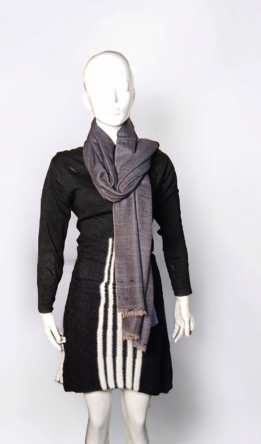 Grey Blue 100 % Pure Cashmere Pure Pashmina Luxurious Hand woven Reversible Shawl Scarf Travel Blanket Vintage Winter Outfit Unisex