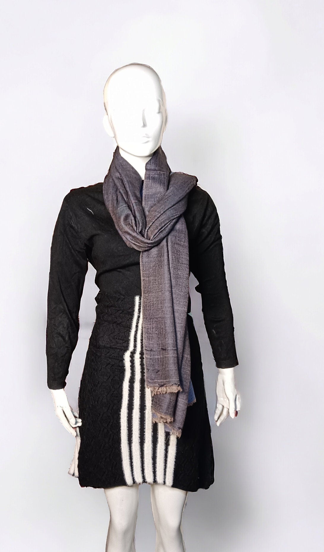 Grey Blue 100 % Pure Cashmere Pure Pashmina Luxurious Hand woven Reversible Shawl Scarf Travel Blanket Vintage Winter Outfit Unisex