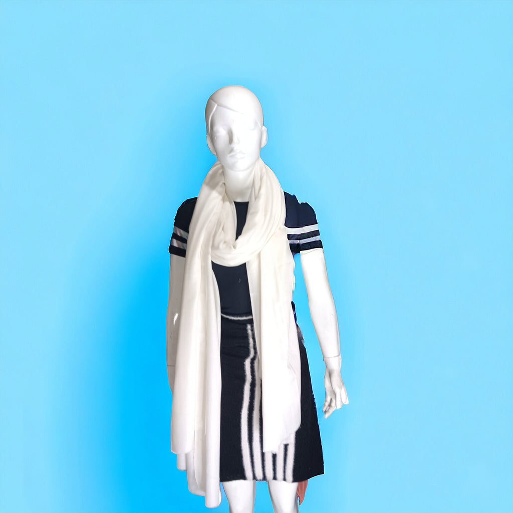 White 100 % Cashmere Pashmina Luxurious Hand woven Shawl/Scarf Unisex Travel Blanket Vintage Winter Outfit Lightweight Designer Neck Warmer