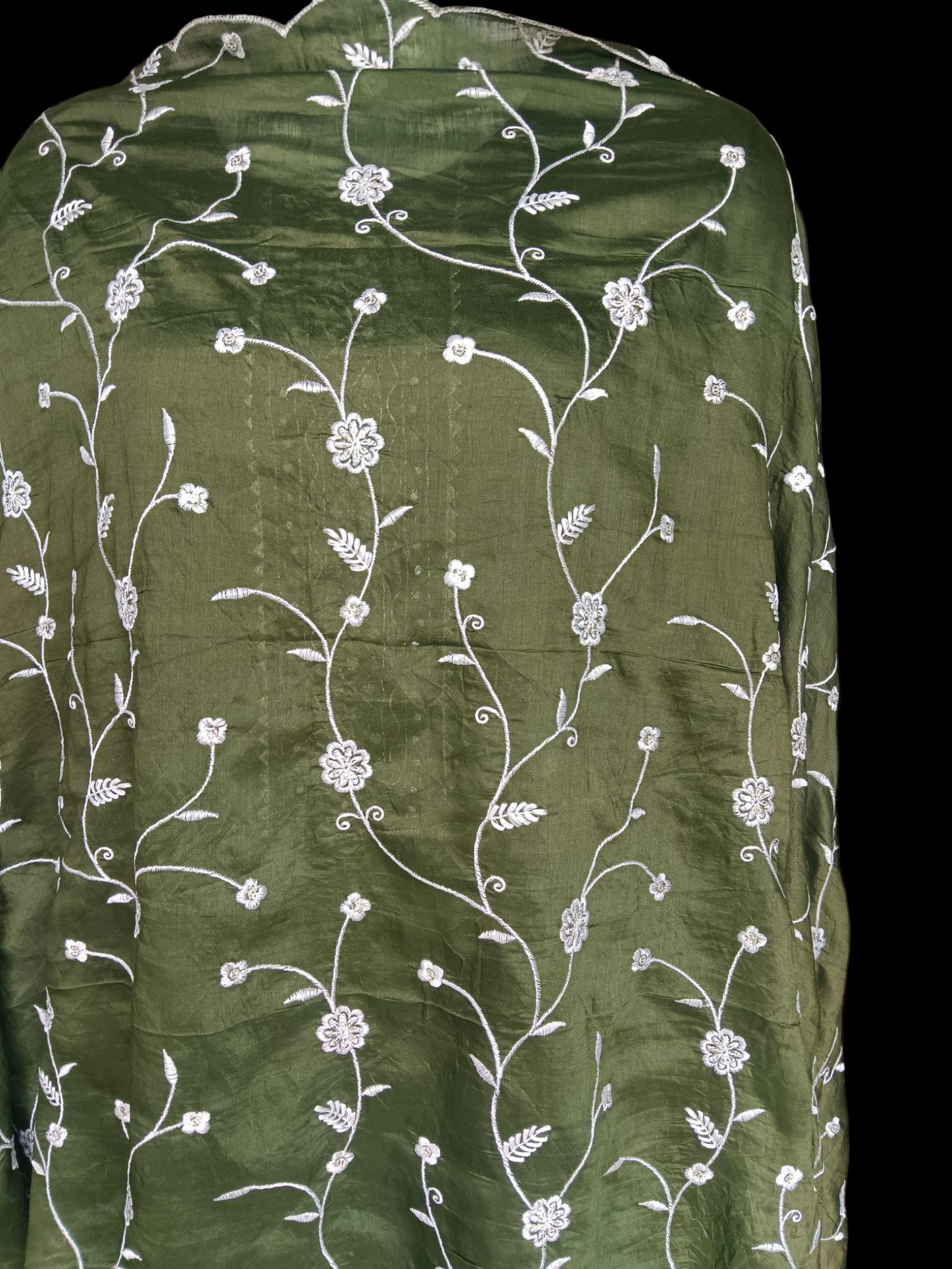 Set of 3  Olive Green Chanderi Silk Embroidered Kurta Pant With Fully Embroidered Duppata Sequins Work Indian Ethnic Wedding Wear Festive