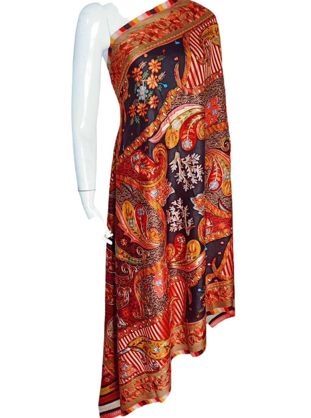 100% Pure Cashmere Pure Pashmina Heavily Embroidered Using Silk Thread Golden Zardozi Work Hand Woven Hand Work Tie Dye Pattern Black Shawl