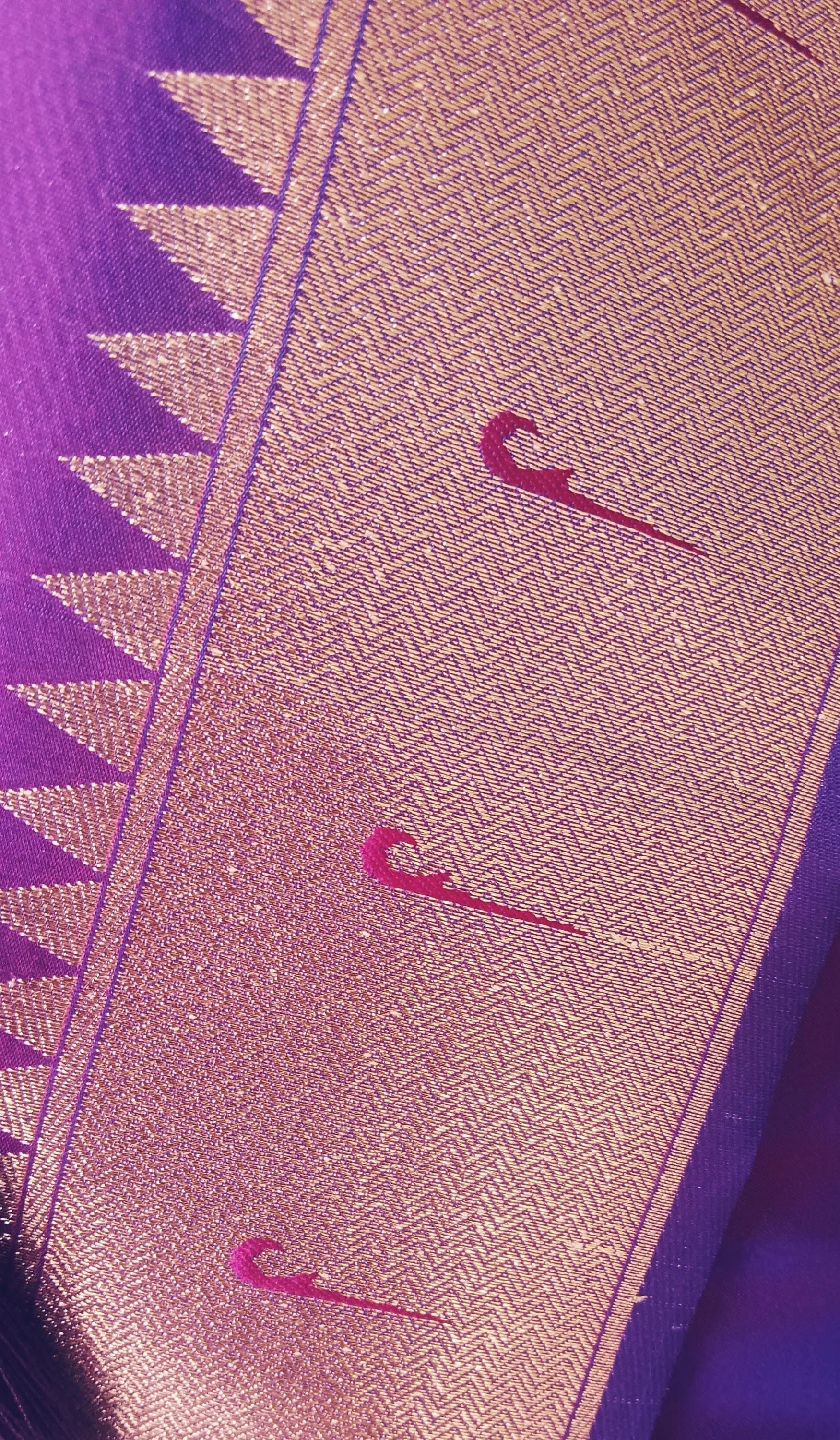 Violet banarasi silk saree with zari work Embroidered Nature inspired pattern with violet unstitched blouse Bollywood Indian Ethnic Festive