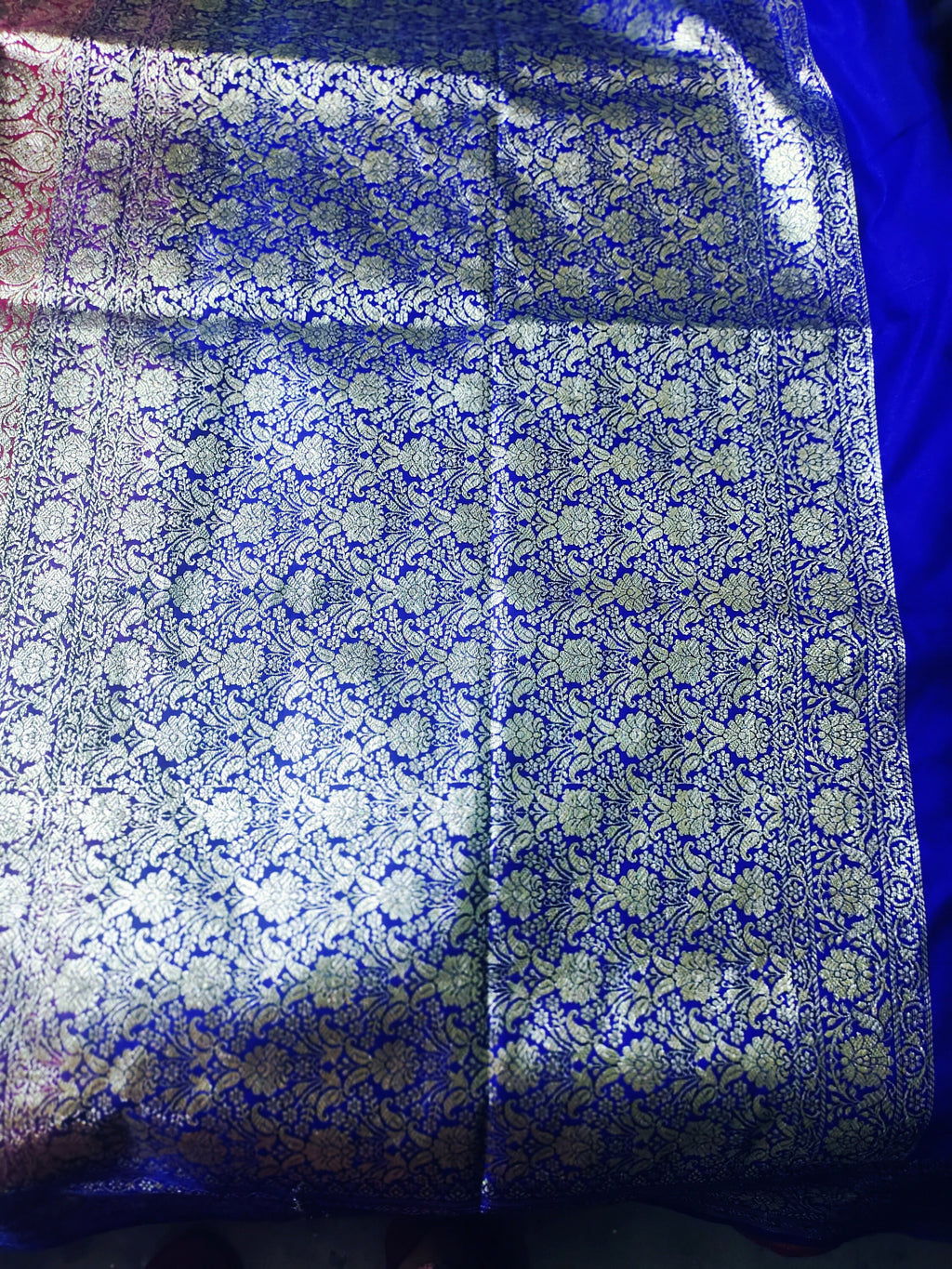 Dark Pink And Violet Satin Silk Banarasi Saree With Unstitched Violet Satin Silk Blouse Zari Work Bollywood Wedding Party Embroidered