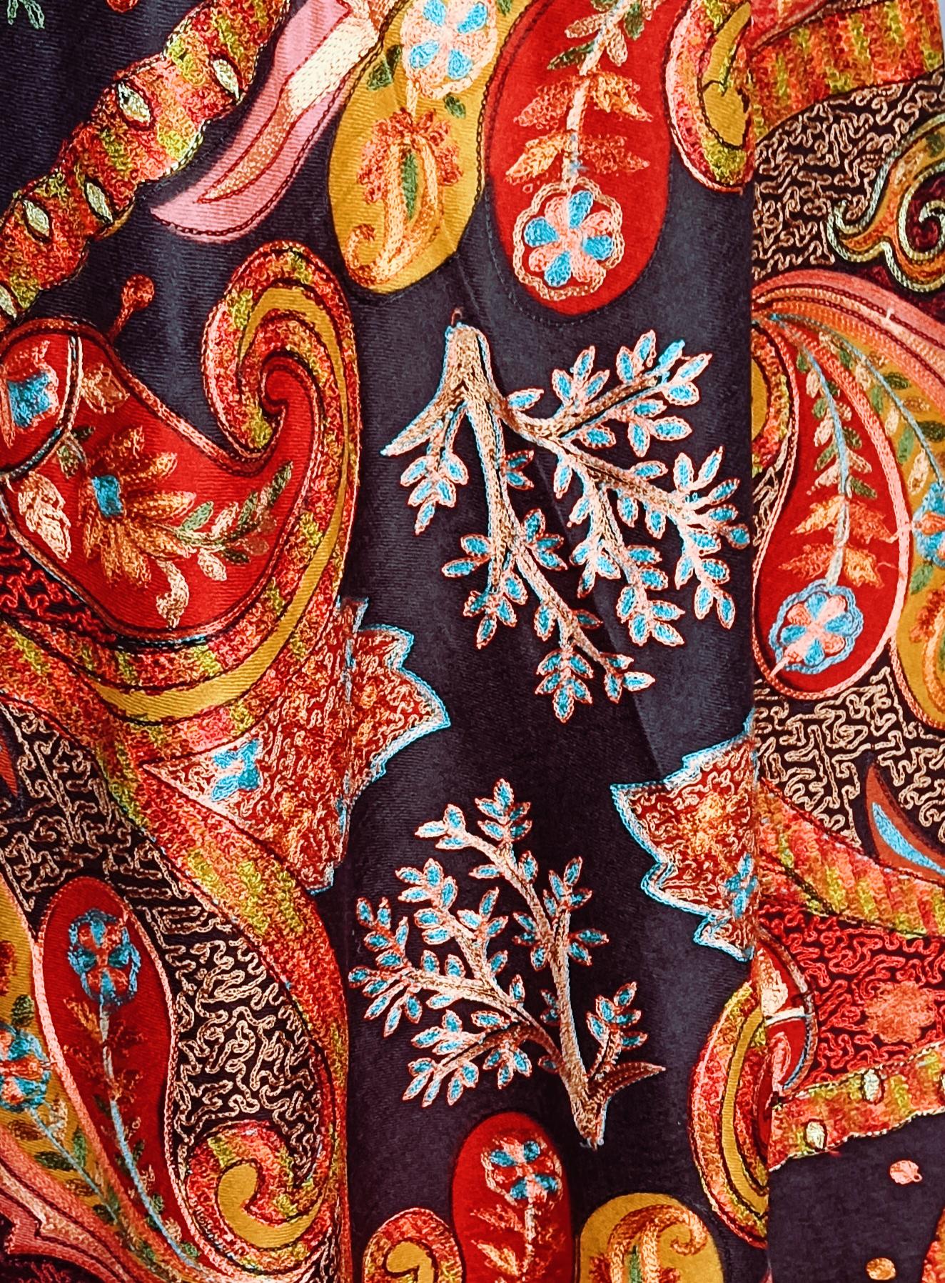 100% Pure Cashmere Pure Pashmina Heavily Embroidered Using Silk Thread Golden Zardozi Work Hand Woven Hand Work Tie Dye Pattern Black Shawl