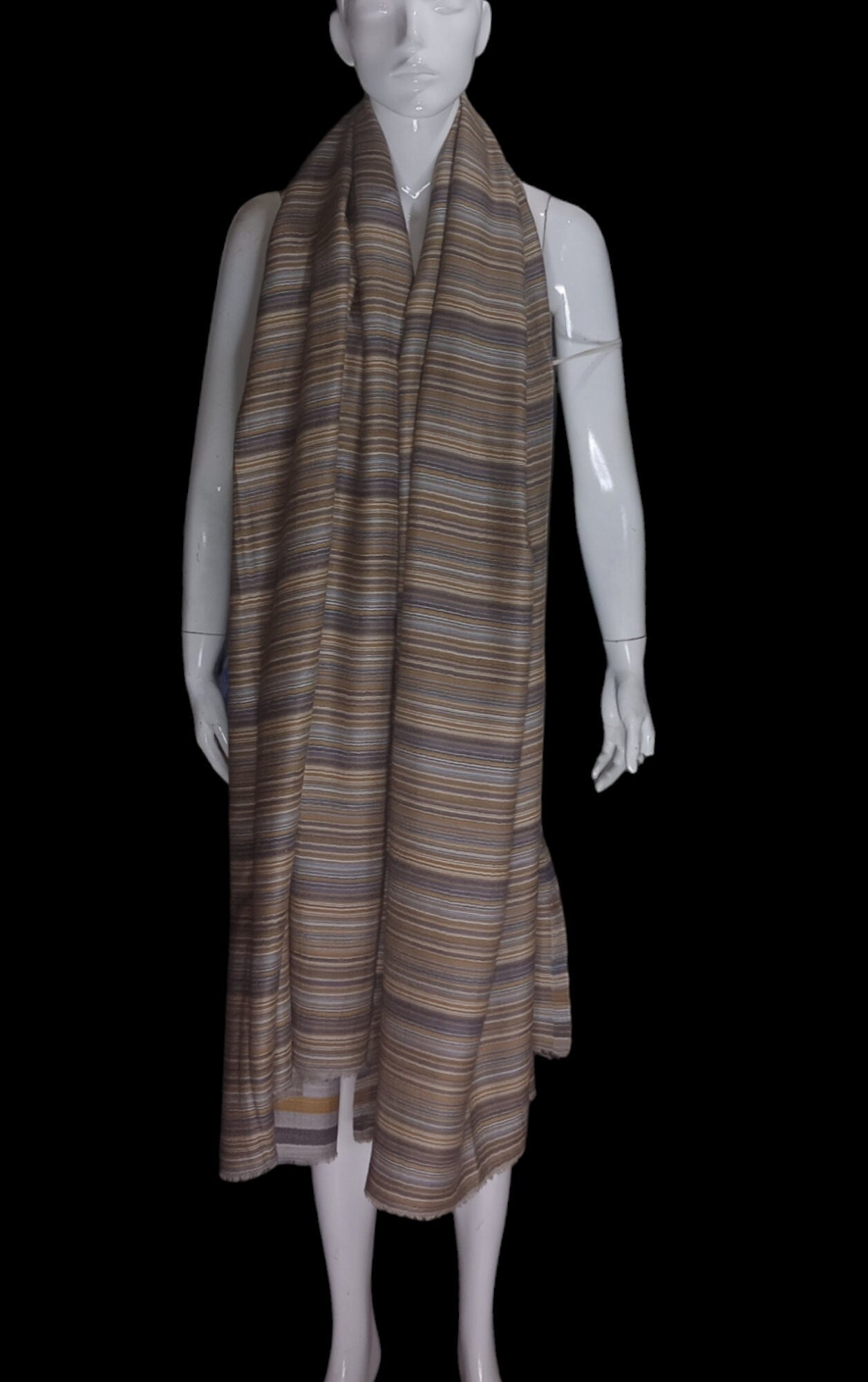 Brown Grey 100 % Cashmere Pashmina Luxurious Reversible Hand woven unisex Shawl Scarf Travel Blanket Vintage Winter Outfit Lightweight Soft