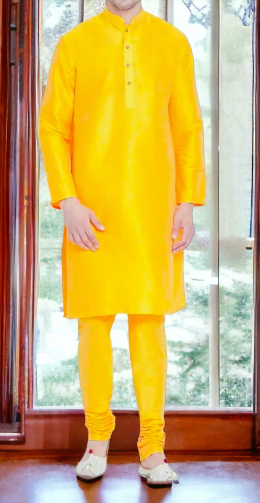 Yellow Silk Kurta Pajama Set for Men Traditional Attire Bollywood Inspired Outfit Comfortable Fabric Puja Wear Wedding Wear Party Wear
