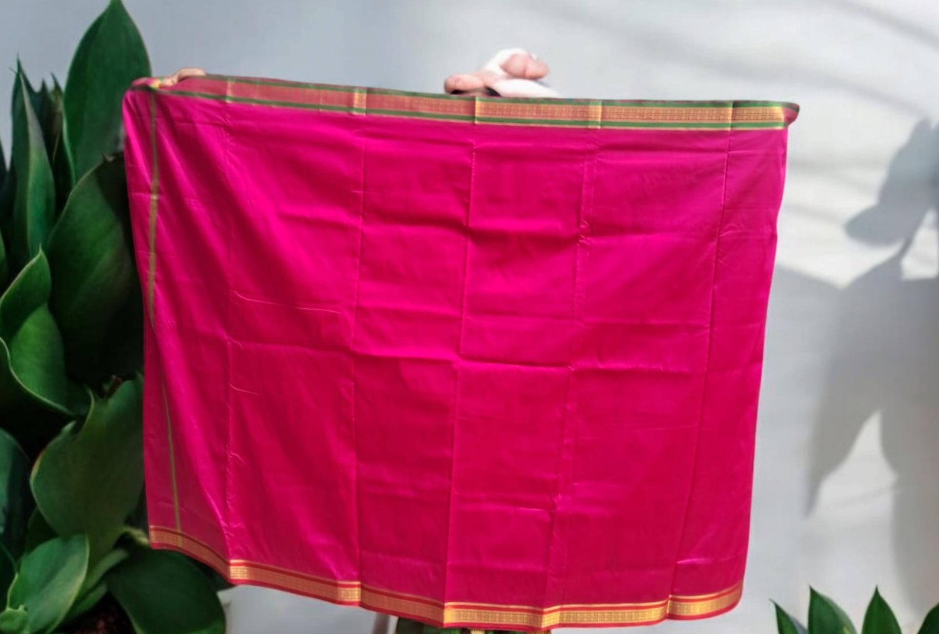 Pink Silk Red Green Golden Zari Border Dhoti Towel Set For Men 3.5 metres length of dhoti 2 meters length of towel South Indian Tamil