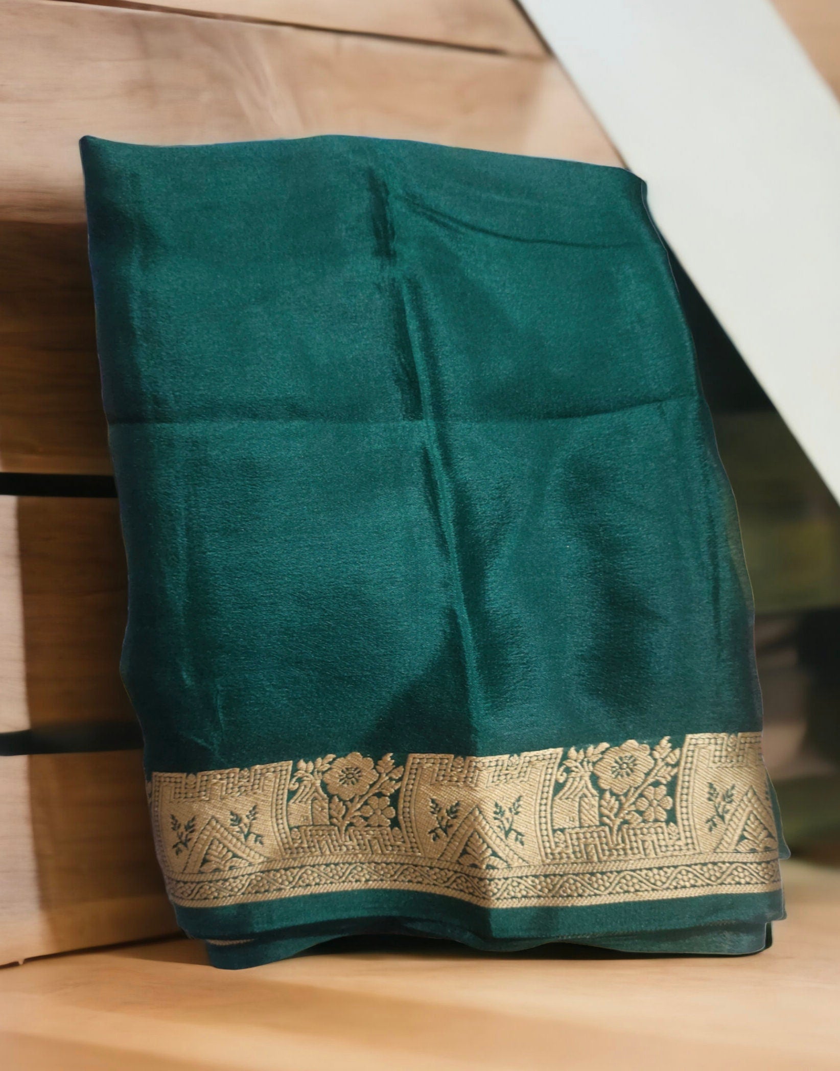 Black Green Pure Crepe Silk Golden Silk Embroidered Border And Aachal Tie And Dye Technique Party Anniversary Bollywood Fashion Classy