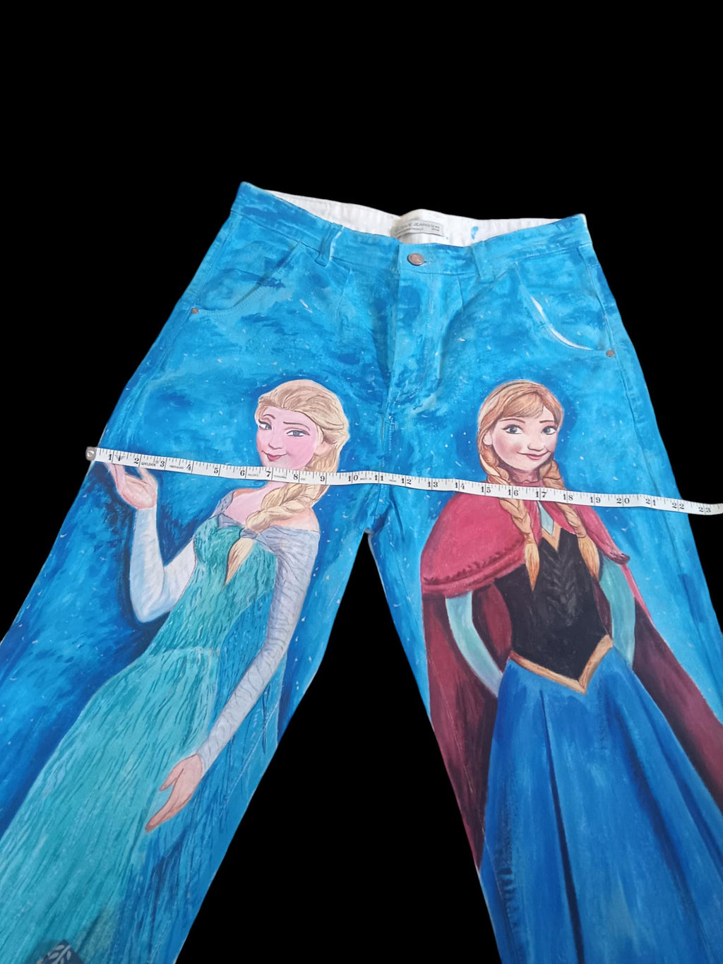 100% Pure White Denim Handpainted Fine Art Princesses Fairy tales Artistic Party wear Halloween Wear Birthday Wear Gift for them