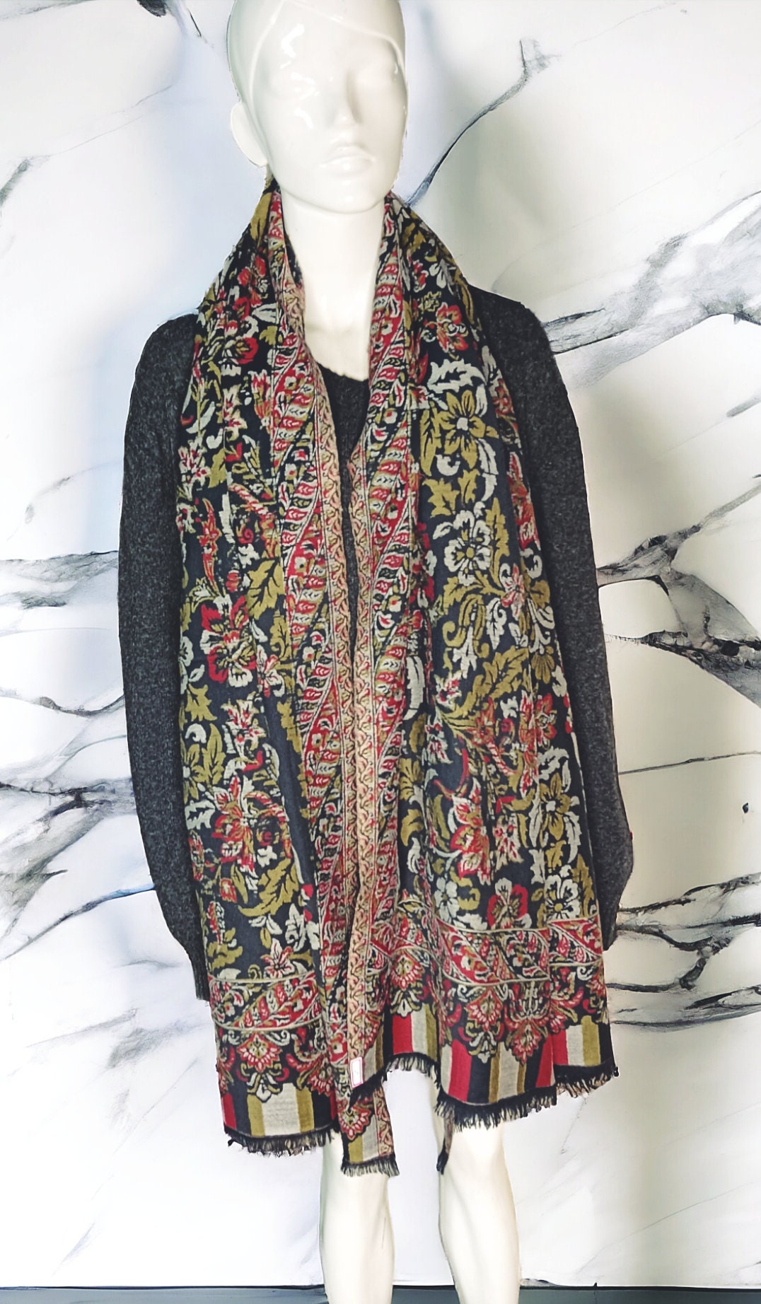 Black kani weave 100 % Cashmere Pashmina Luxurious Cashmere shawl/Scarf Vintage neck warmer shoulder Warmer travel blanket Winter outfit