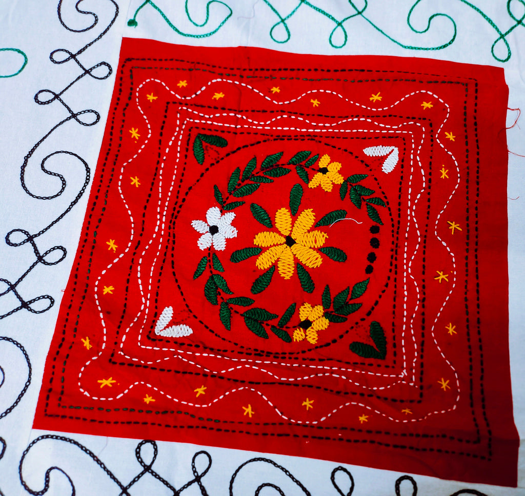 Cotton Red White Applique Embroidered Handmade Queen Size Bedsheet With Two Matching Pillow Covers Pack Of 1 Indian Style Bedsheet Bohemian