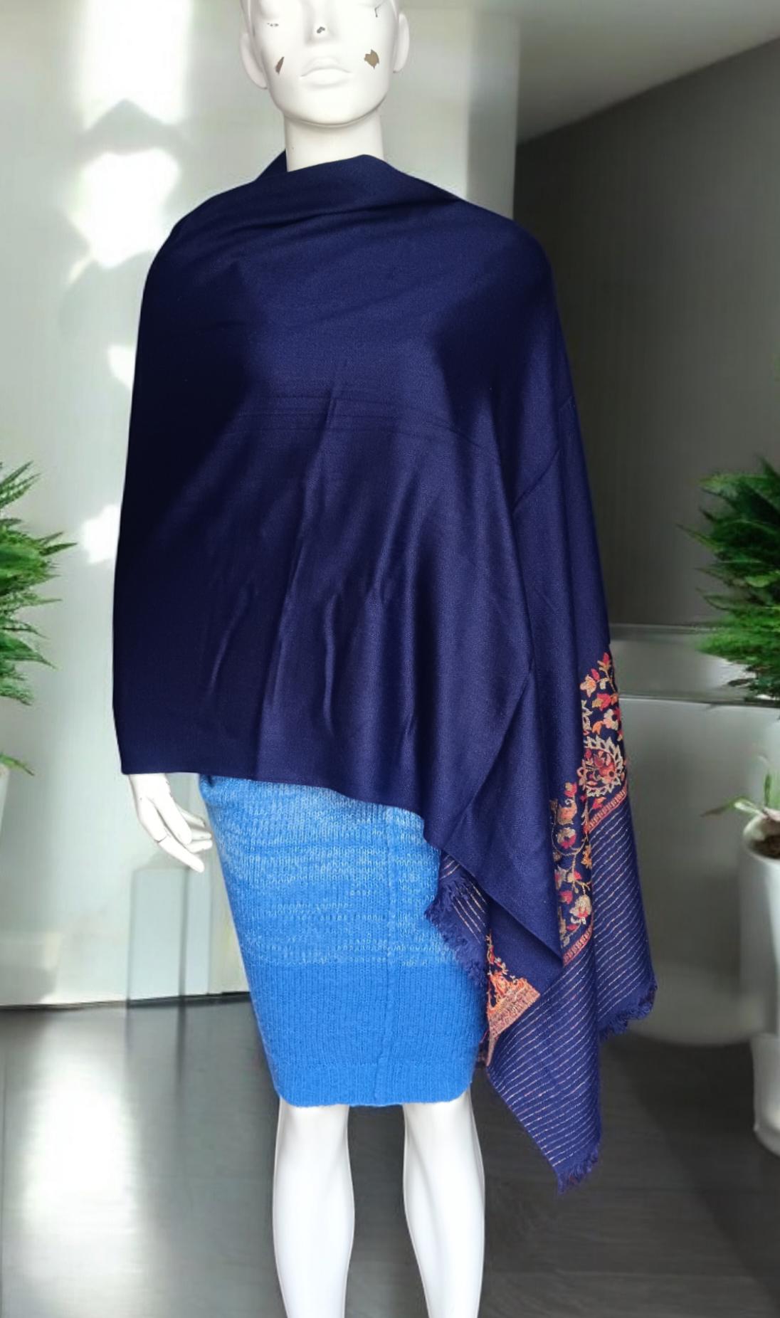 Blue Red Hand Embroidered Cashmere Pashmina Stoll/Shawl Winter Outfit Kashmiri Shawl Kashmiri Stole Soft Touch Lightweight Gift for her