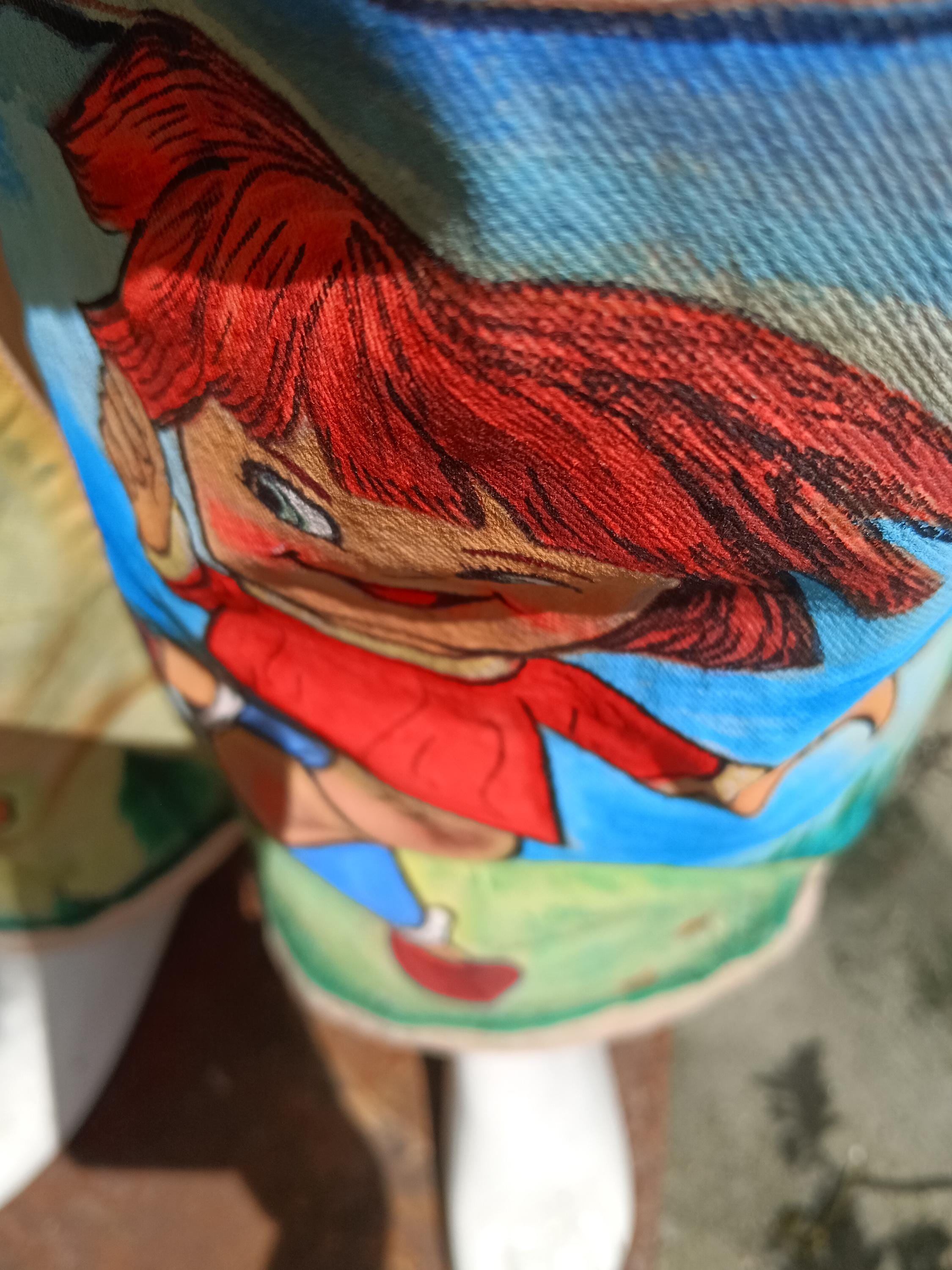 100% Pure Beige Denim Handpainted Fine Art Cartoon Characters Vintage Jeans Rare to Find Gift for them Go To Wear