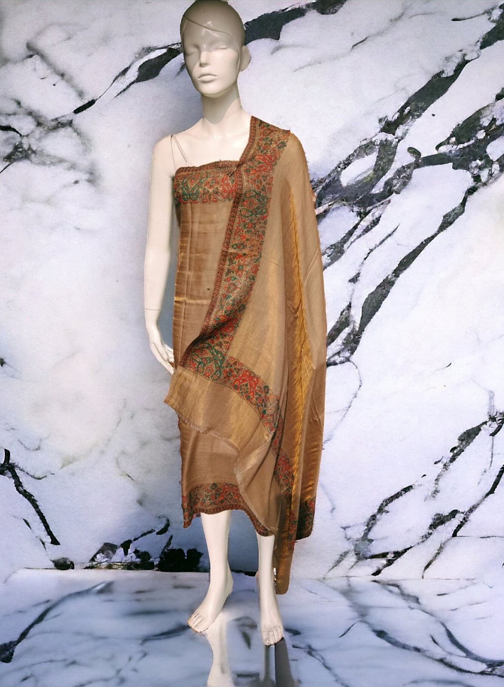 Golden Brown Floral Embroidered 100% Cashmere Pashmina Luxurious Hand woven Shawl/Scarf Lightweight Soft Touch Winter Outfit Cashmere