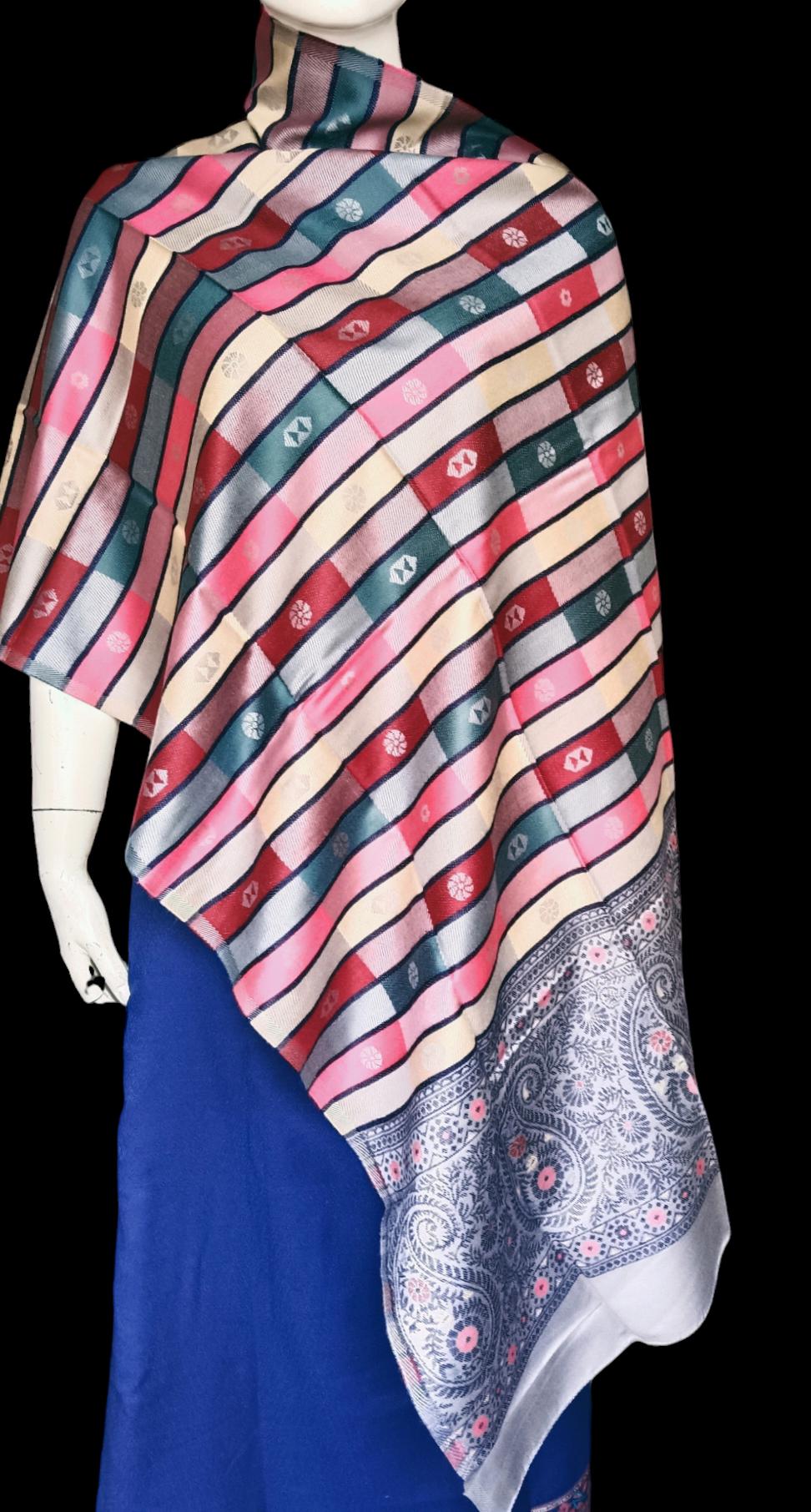 Gray Pink Cashmere Pashmina Shawl Hand woven shawl scarf Lightweight Embroidered Soft Touch Neck Warmer Travel Blanket Shoulder Warmer