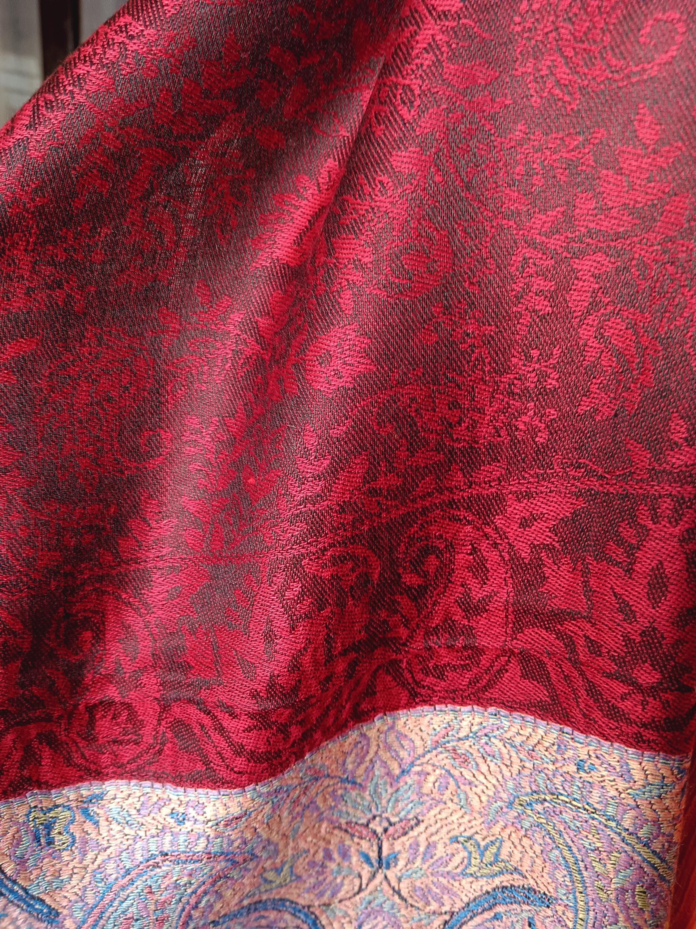 Red Pink Hand Embroidered Cashmere Pashmina Stoll/Shawl Winter Outfit Kashmiri Shawl Kashmiri Stole Soft Touch Lightweight Gift for her