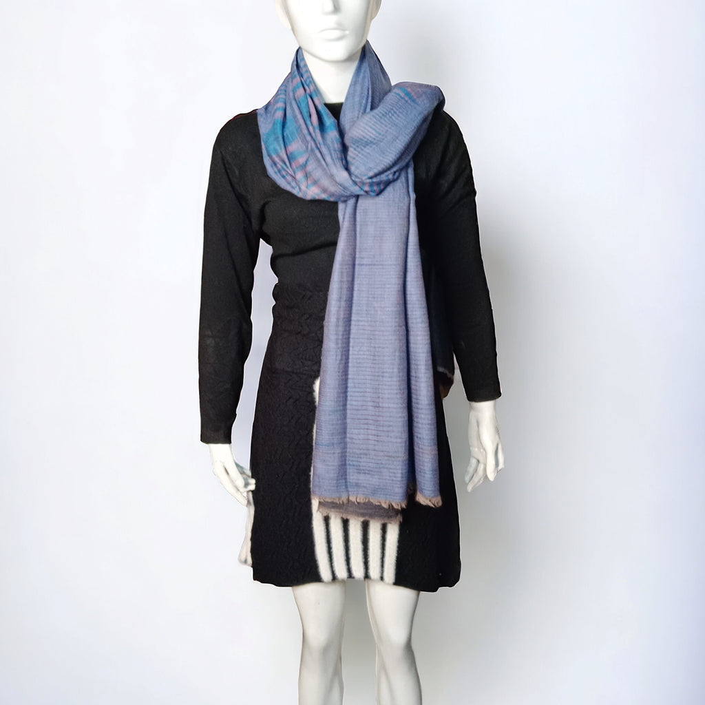 Grey Blue 100 % Pure Cashmere Pure Pashmina Luxurious Hand woven Reversible Shawl Scarf Travel Blanket Vintage Winter Outfit Unisex