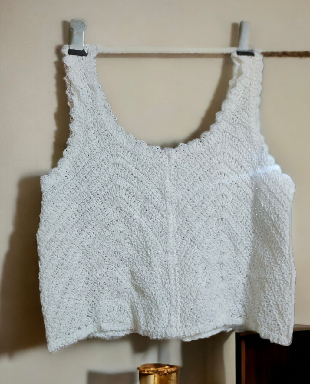 White Cotton Crochet Tank Top Hand Made Sleeveless Pattern Casual Summer Attire Beach Outfit Gift for Her Modern Look Buttoned Pull Over